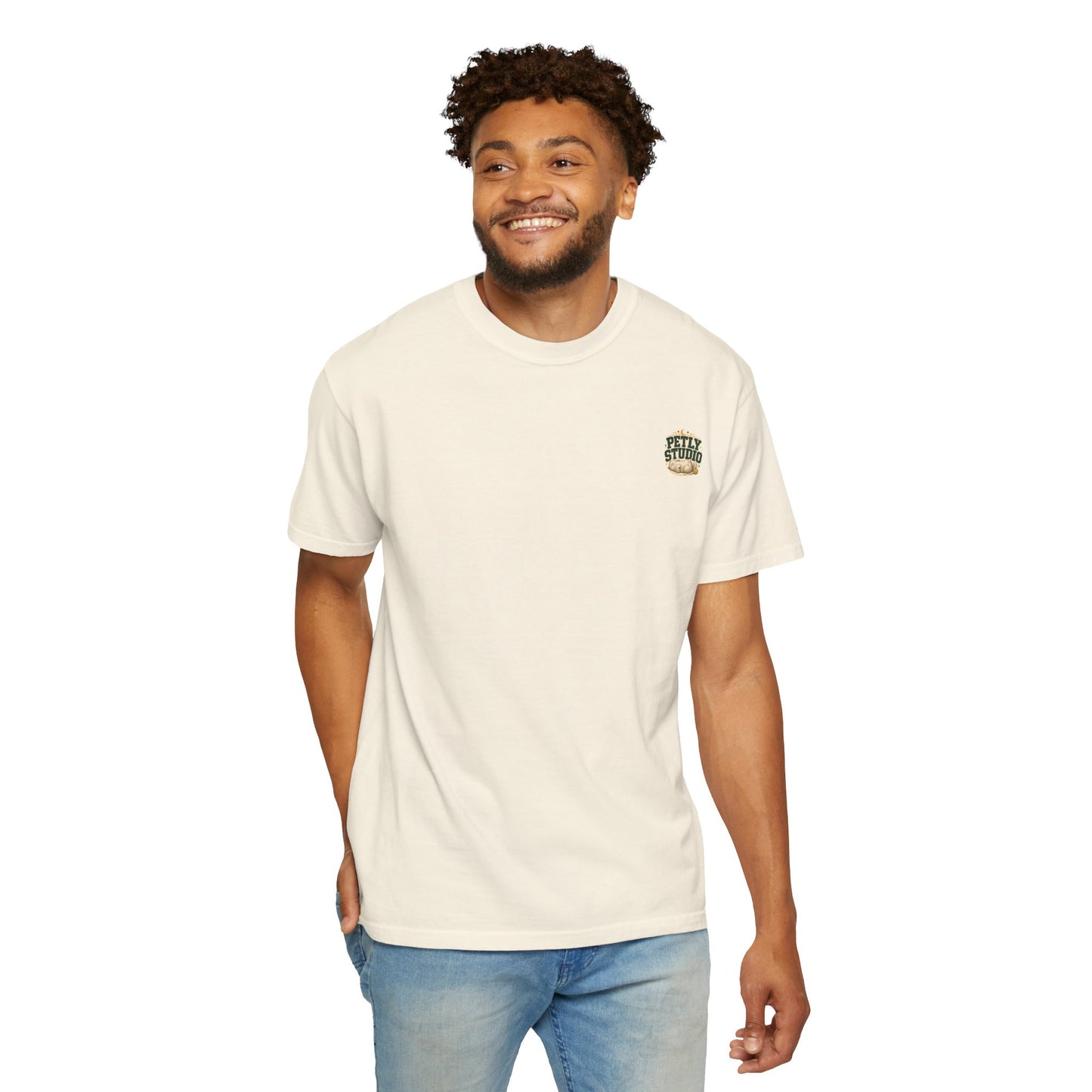 Petly Studio Cat T-Shirt — Retro Logo Tee with Cute Sleeping Cat