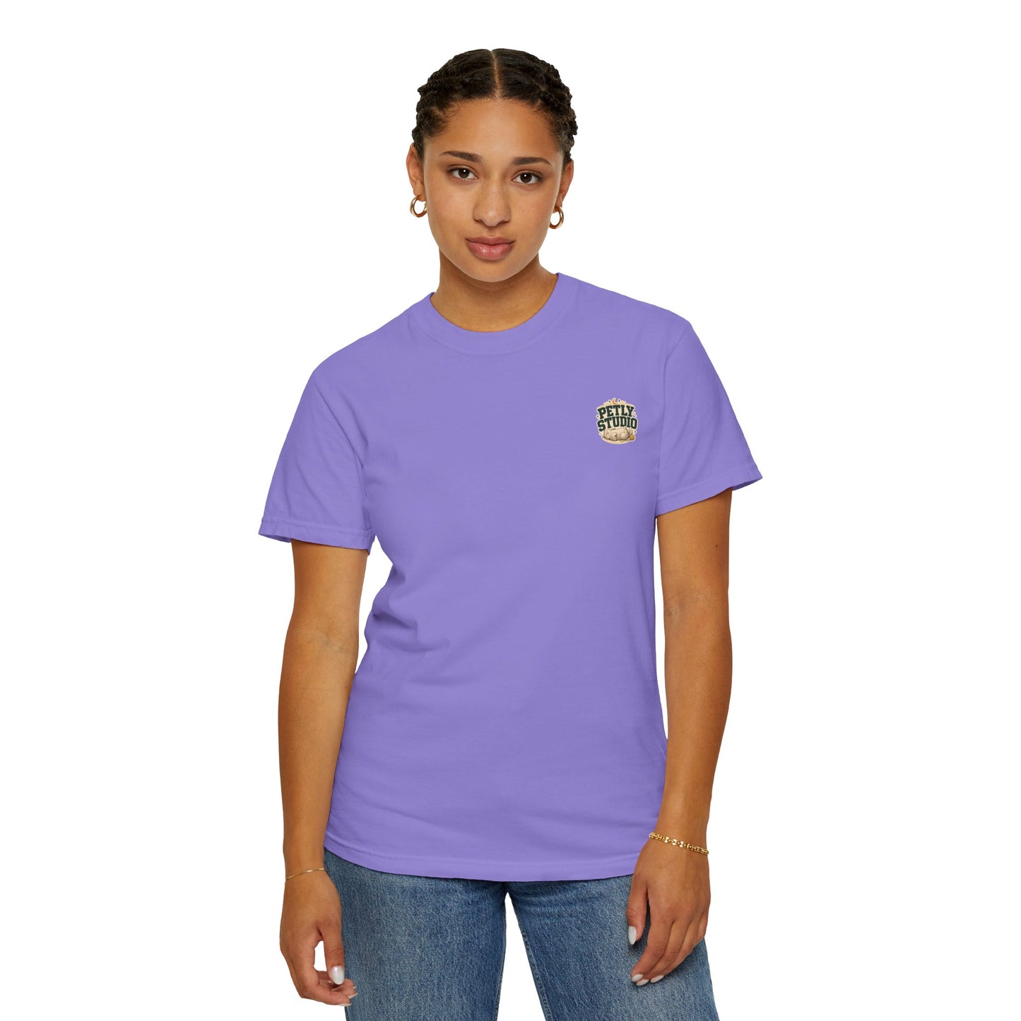 Petly Studio Cat T-Shirt — Retro Logo Tee with Cute Sleeping Cat