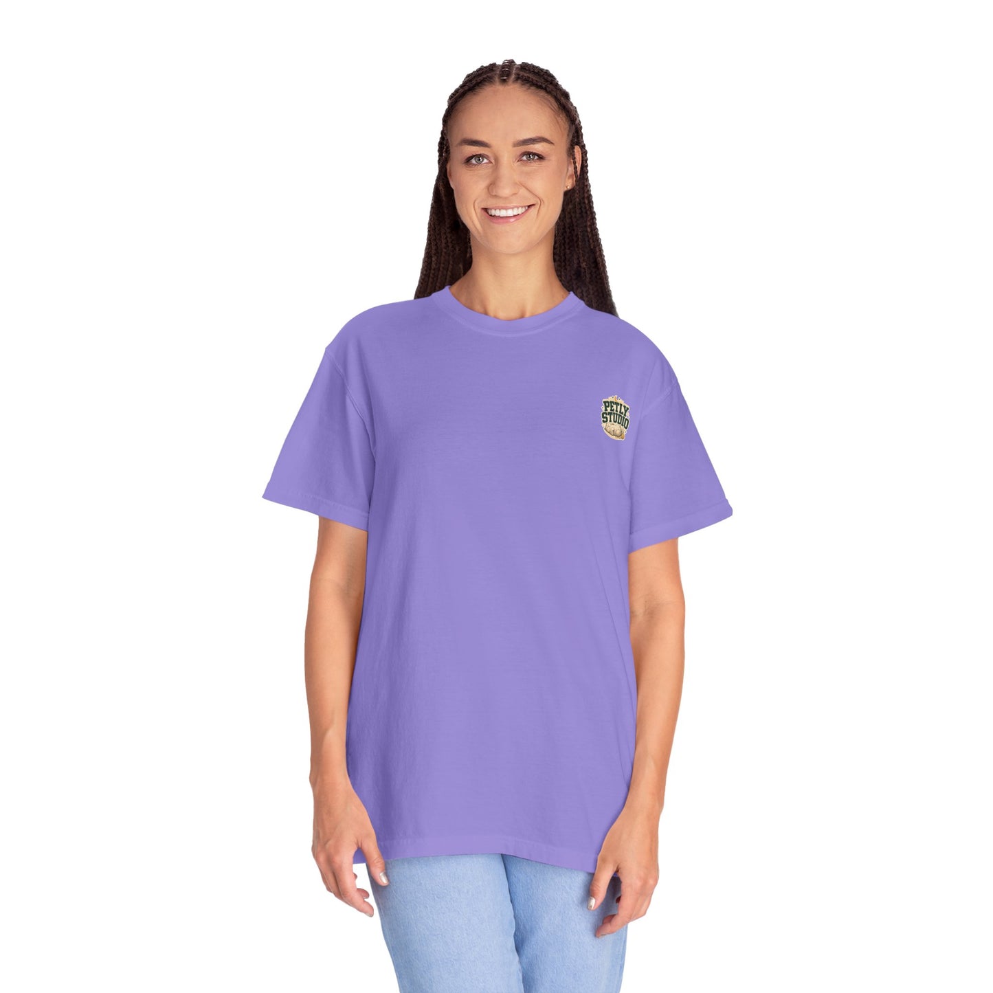 Petly Studio Cat T-Shirt — Retro Logo Tee with Cute Sleeping Cat