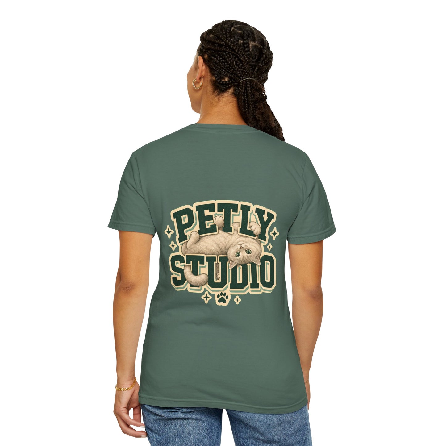 Petly Studio Cat T-Shirt — Retro Logo Tee with Cute Sleeping Cat