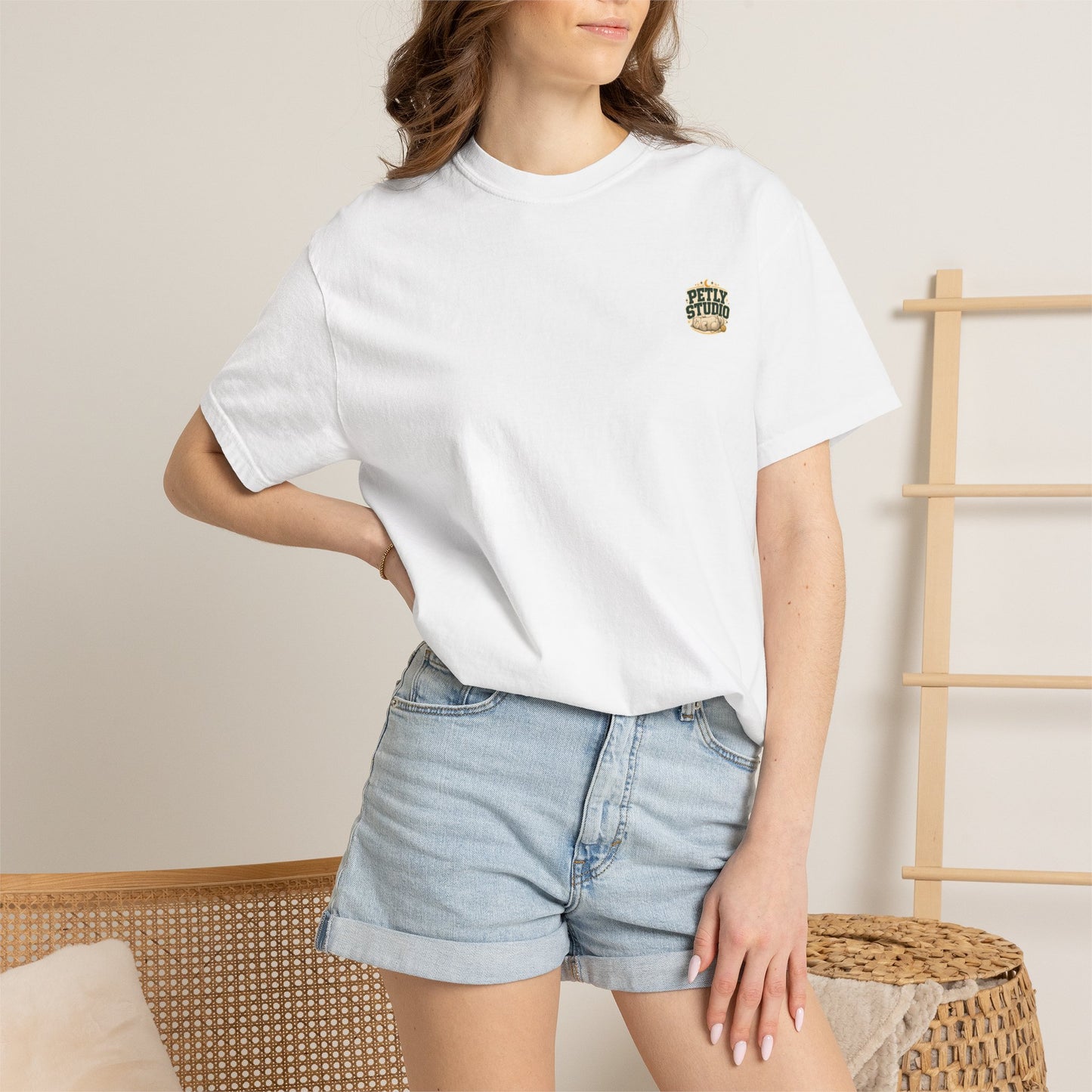 Petly Studio Cat T-Shirt — Retro Logo Tee with Cute Sleeping Cat