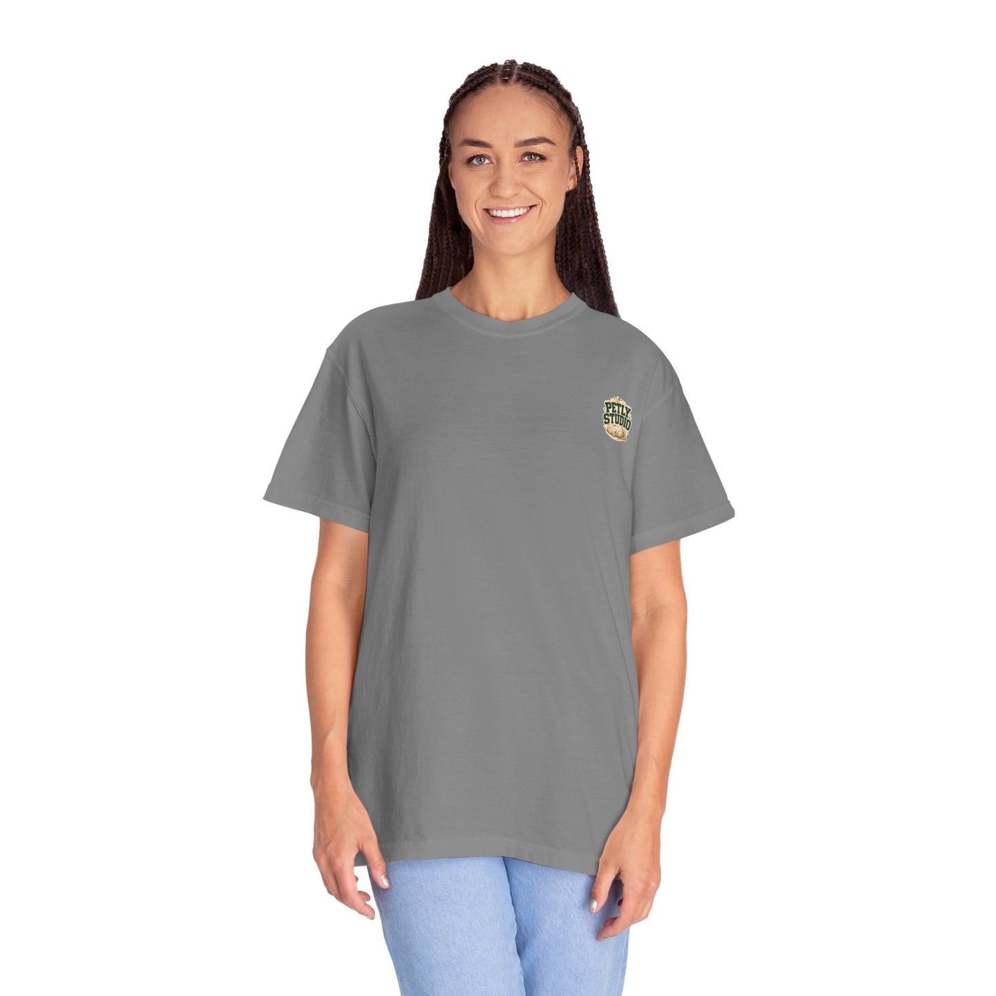 Petly Studio Cat T-Shirt — Retro Logo Tee with Cute Sleeping Cat
