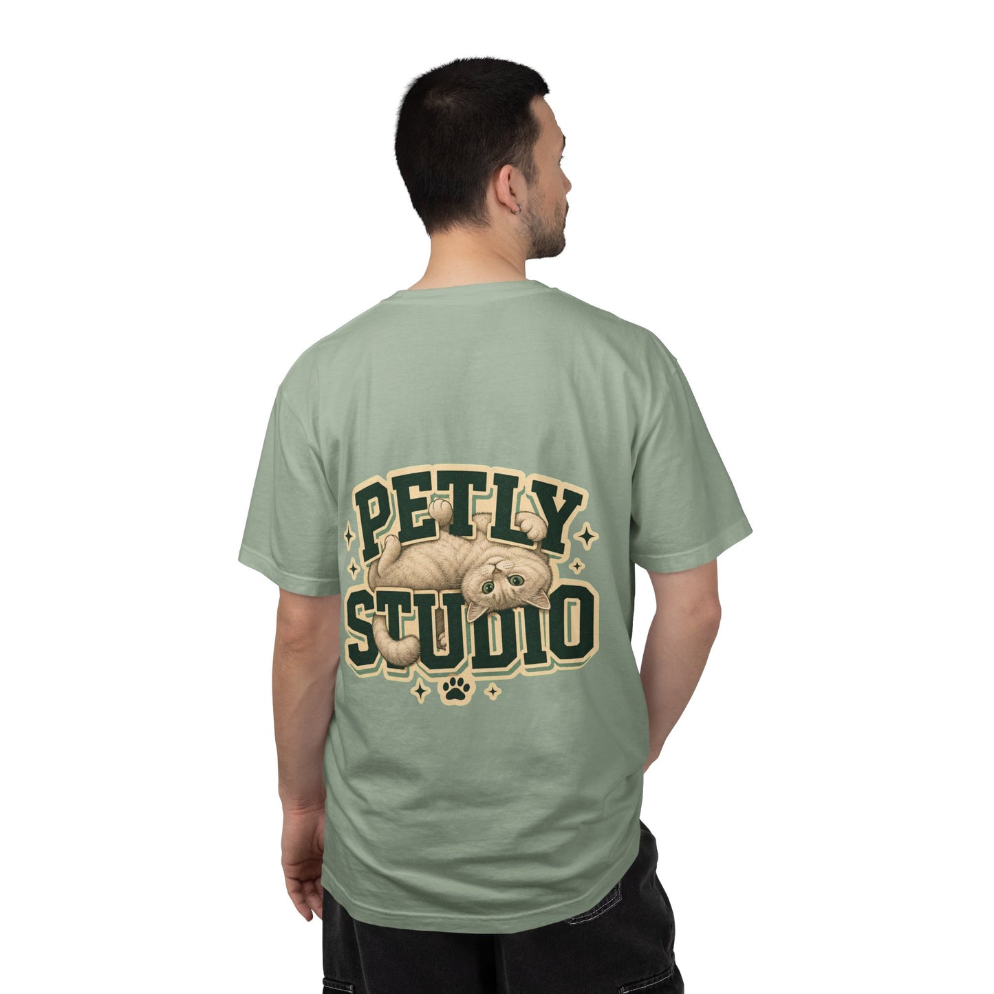 Petly Studio Cat T-Shirt — Retro Logo Tee with Cute Sleeping Cat