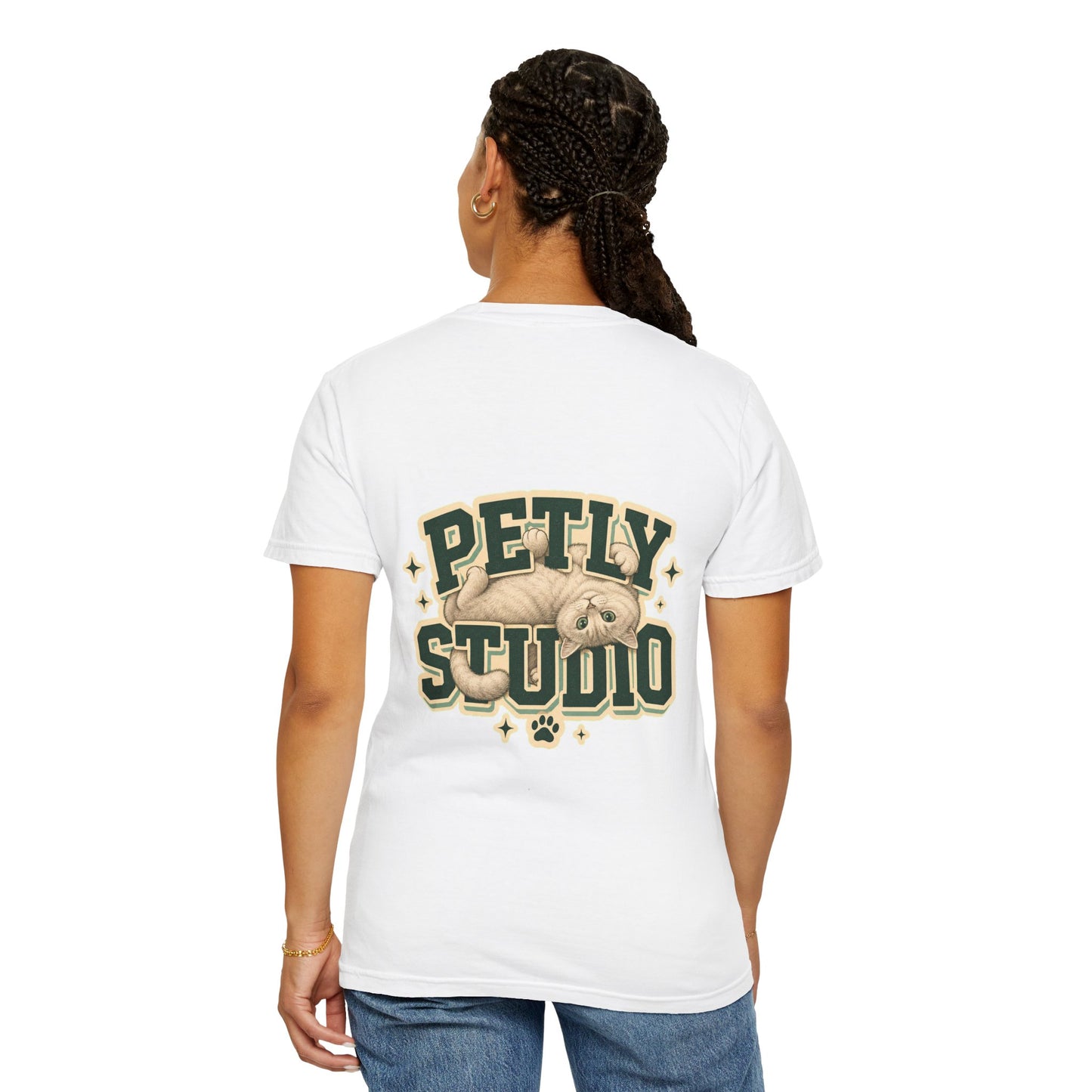 Petly Studio Cat T-Shirt — Retro Logo Tee with Cute Sleeping Cat