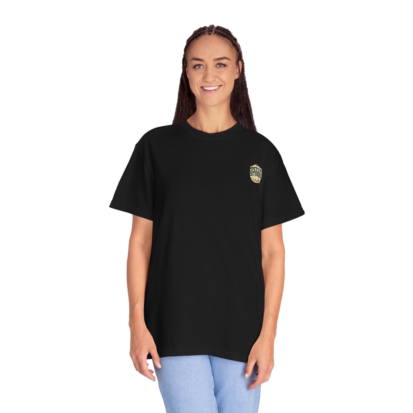 Petly Studio Cat T-Shirt — Retro Logo Tee with Cute Sleeping Cat