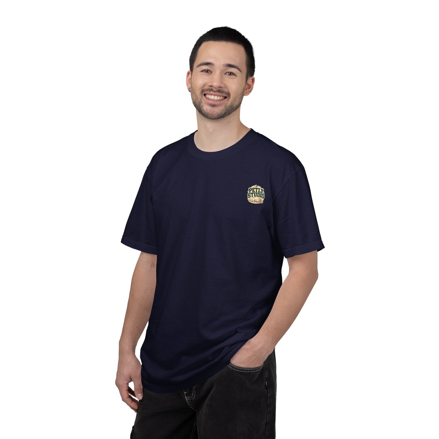 Petly Studio Cat T-Shirt — Retro Logo Tee with Cute Sleeping Cat