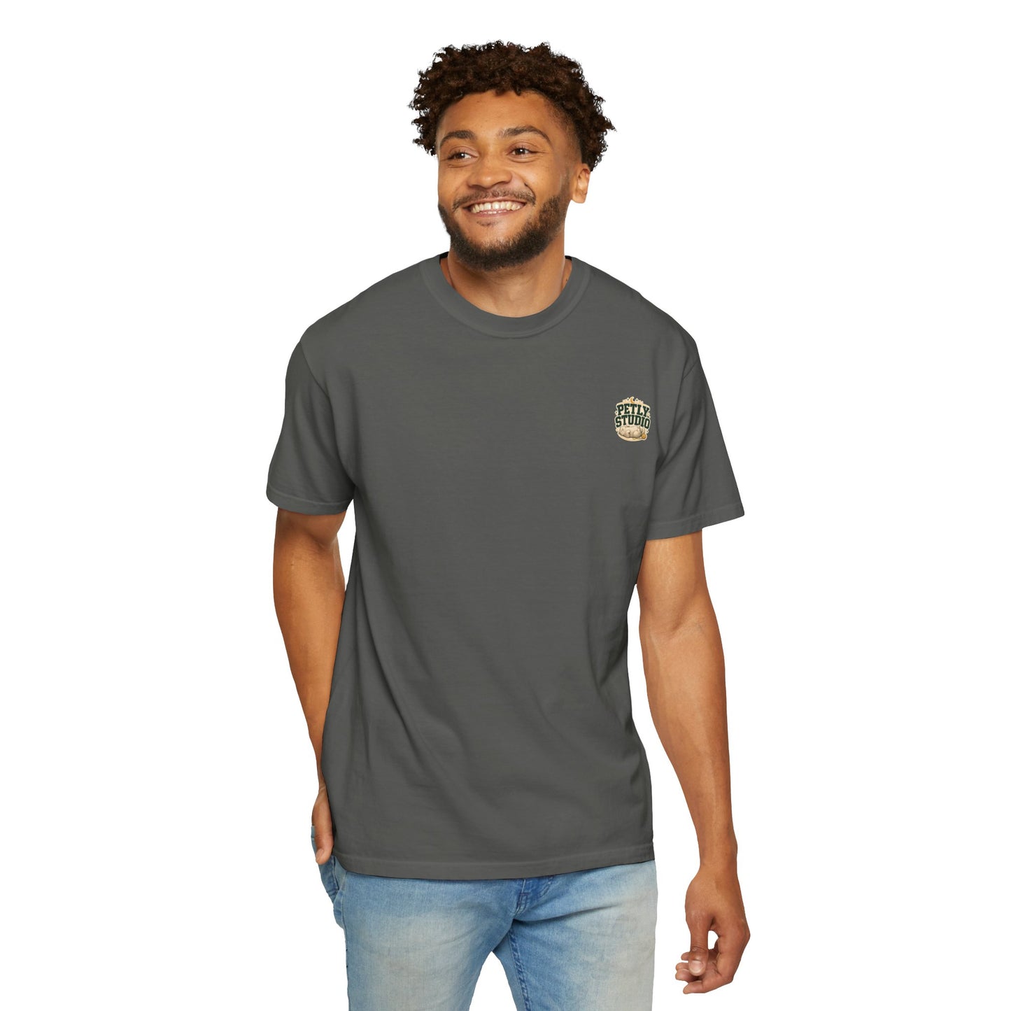 Petly Studio Cat T-Shirt — Retro Logo Tee with Cute Sleeping Cat
