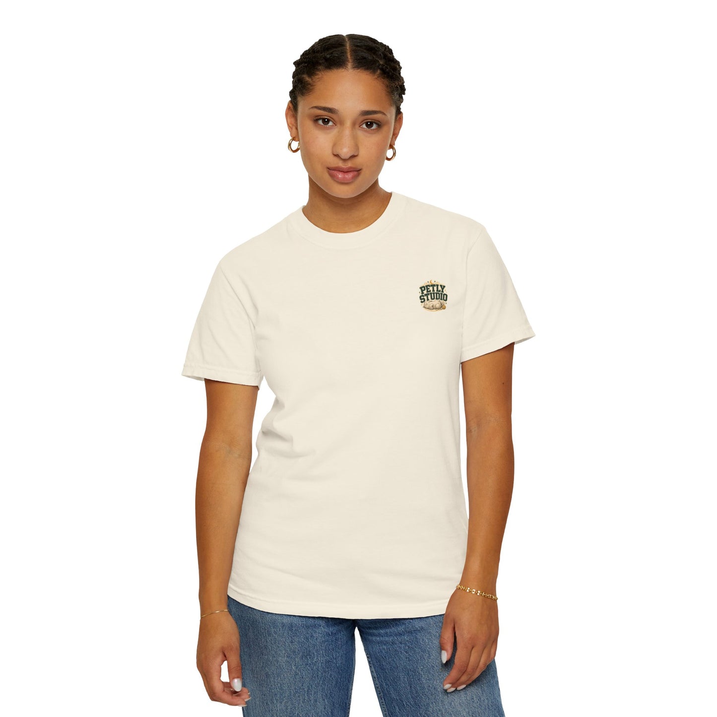 Petly Studio Cat T-Shirt — Retro Logo Tee with Cute Sleeping Cat
