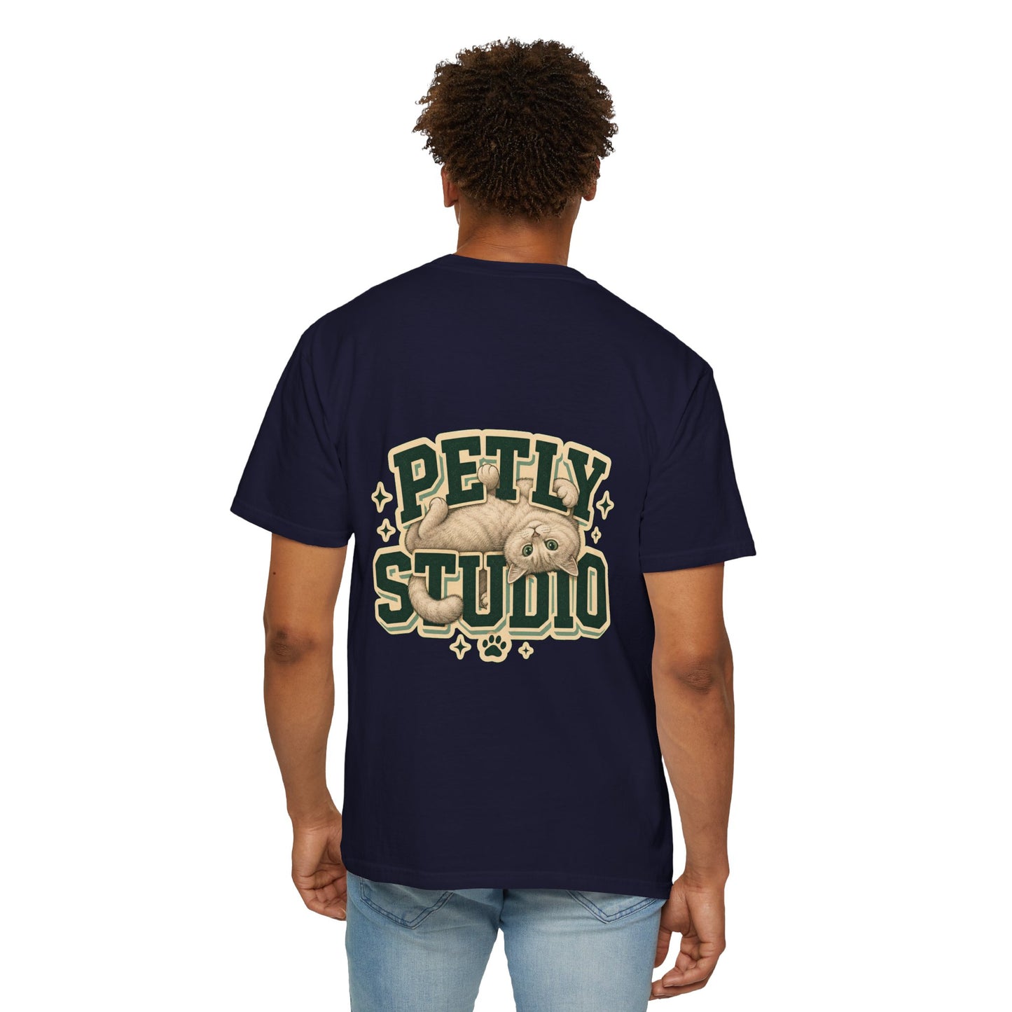Petly Studio Cat T-Shirt — Retro Logo Tee with Cute Sleeping Cat