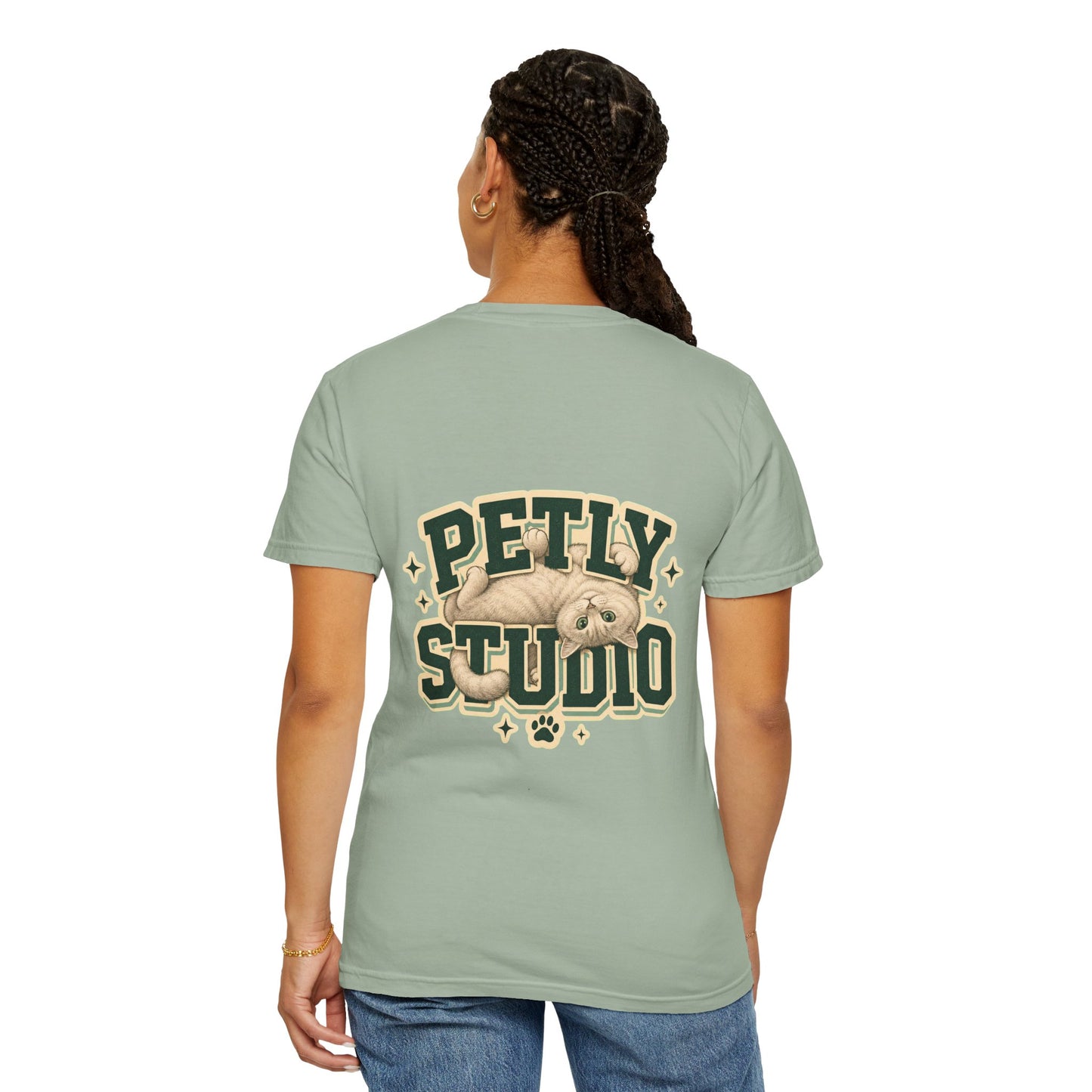 Petly Studio Cat T-Shirt — Retro Logo Tee with Cute Sleeping Cat