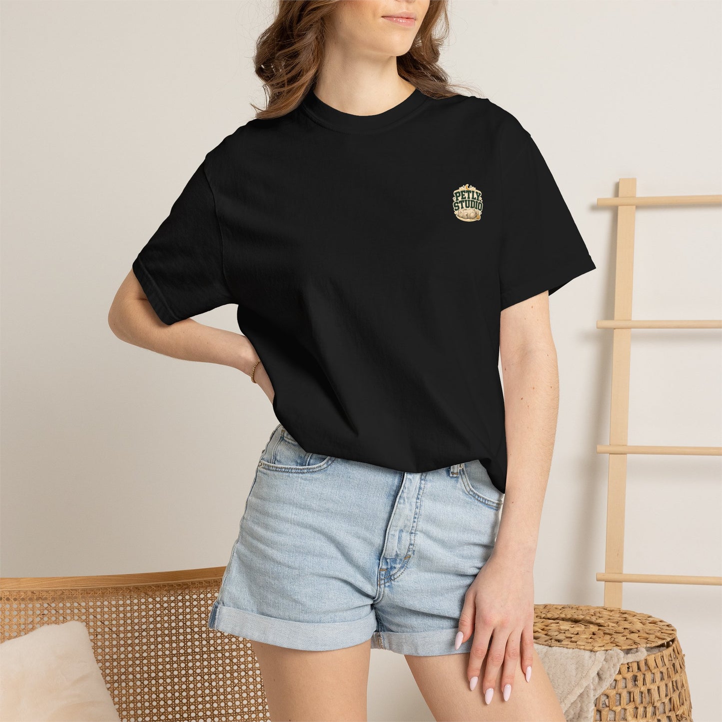 Petly Studio Cat T-Shirt — Retro Logo Tee with Cute Sleeping Cat