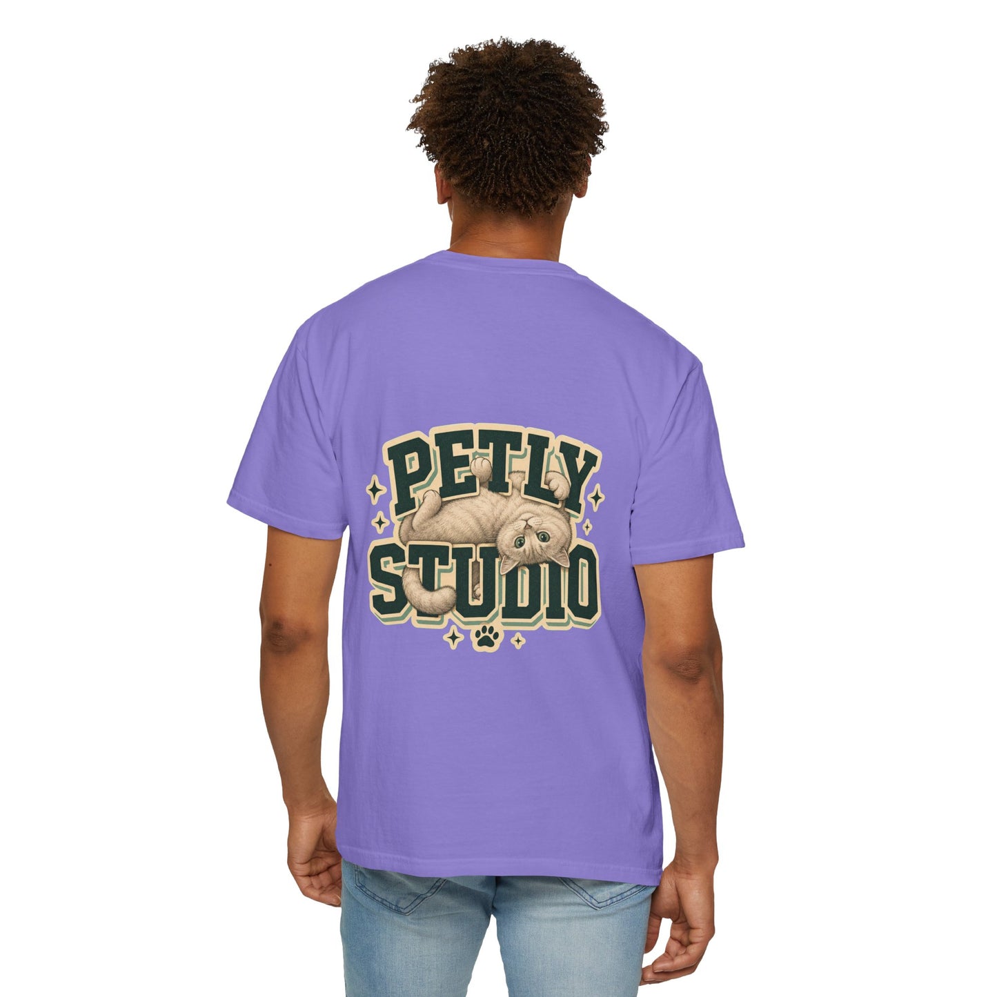 Petly Studio Cat T-Shirt — Retro Logo Tee with Cute Sleeping Cat