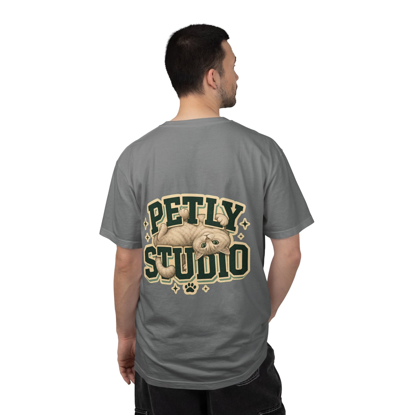 Petly Studio Cat T-Shirt — Retro Logo Tee with Cute Sleeping Cat