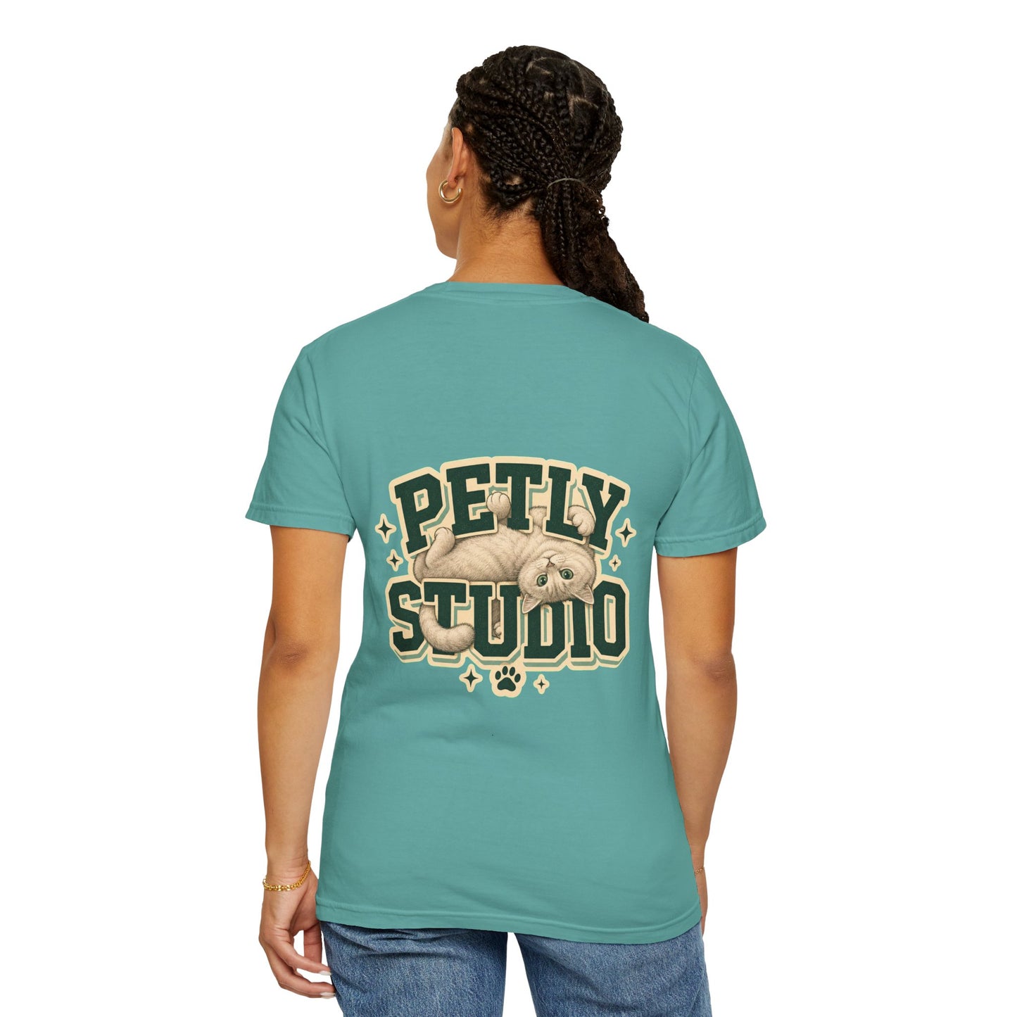 Petly Studio Cat T-Shirt — Retro Logo Tee with Cute Sleeping Cat