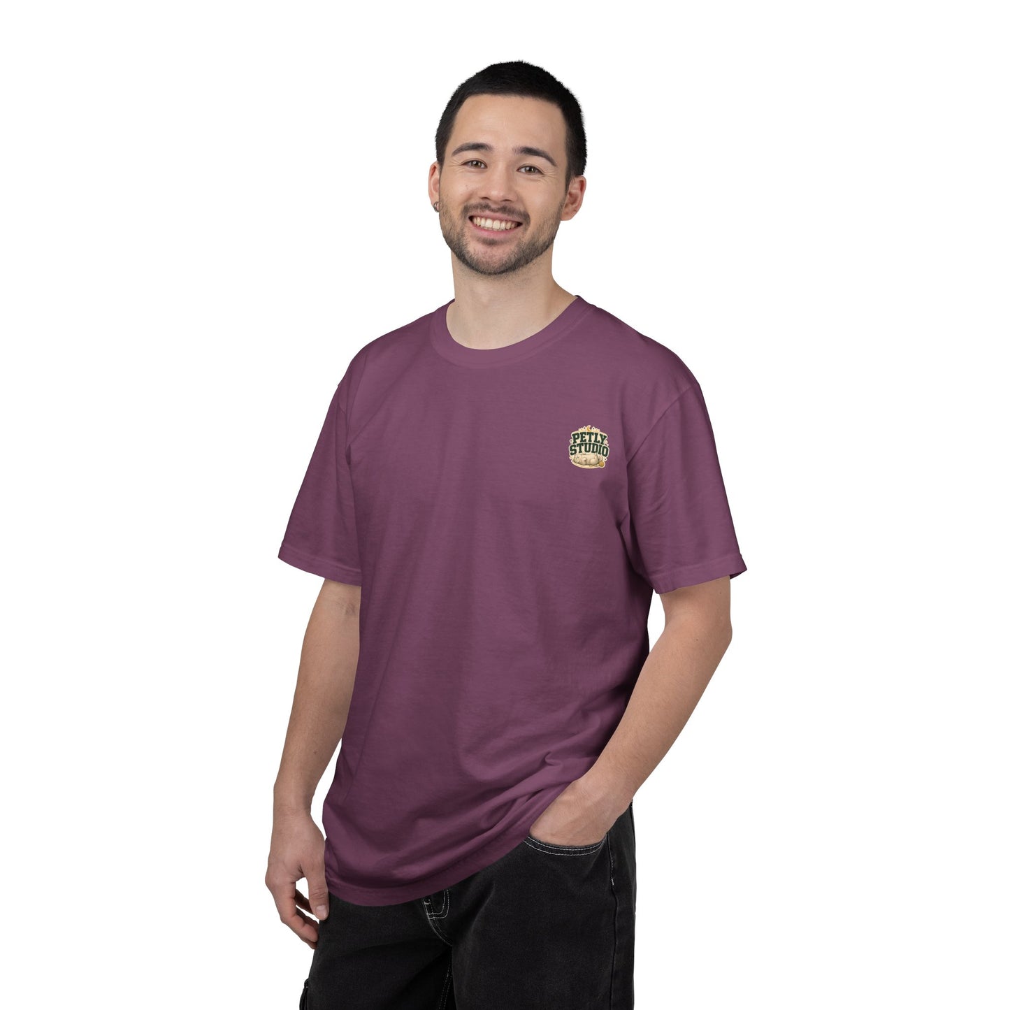 Petly Studio Cat T-Shirt — Retro Logo Tee with Cute Sleeping Cat