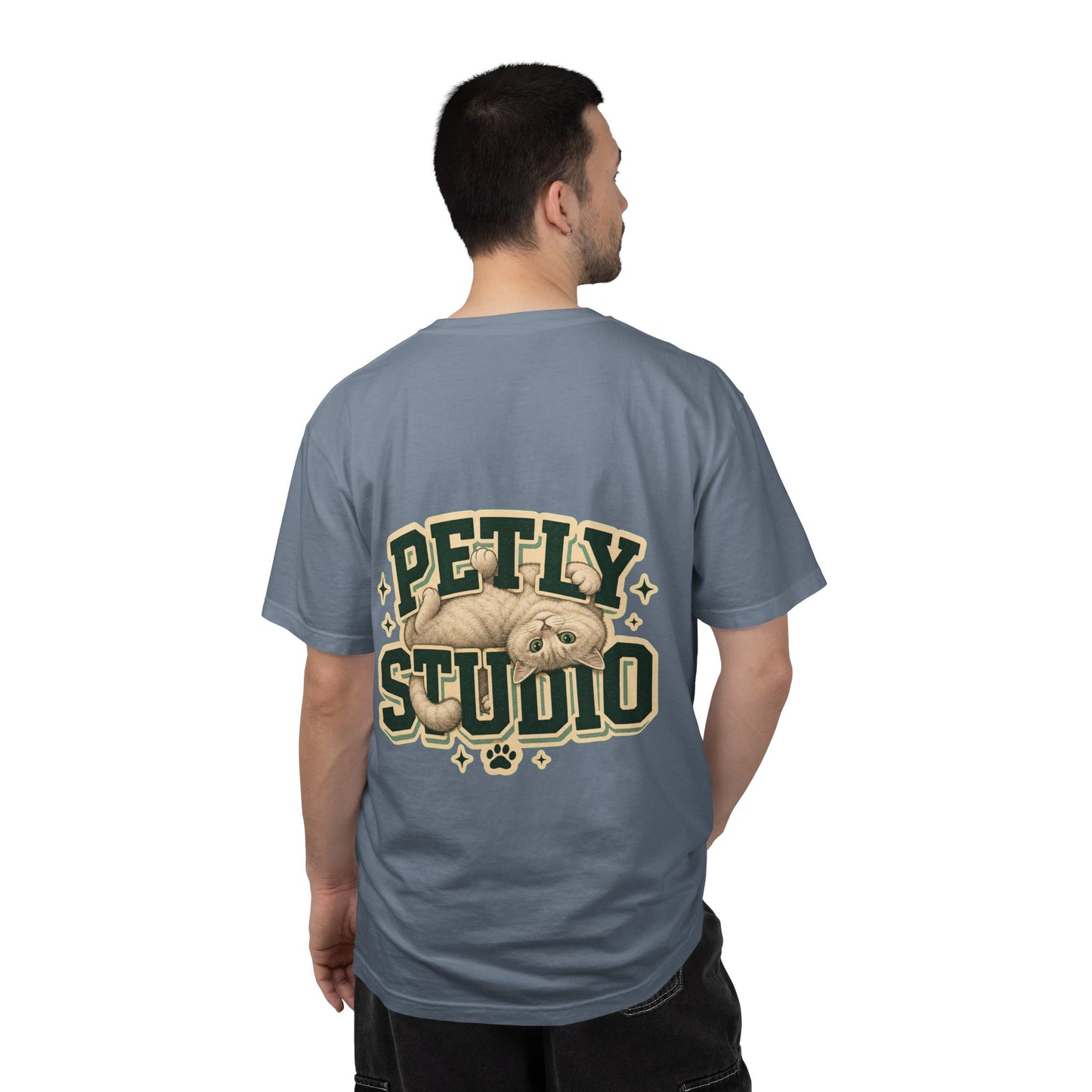 Petly Studio Cat T-Shirt — Retro Logo Tee with Cute Sleeping Cat