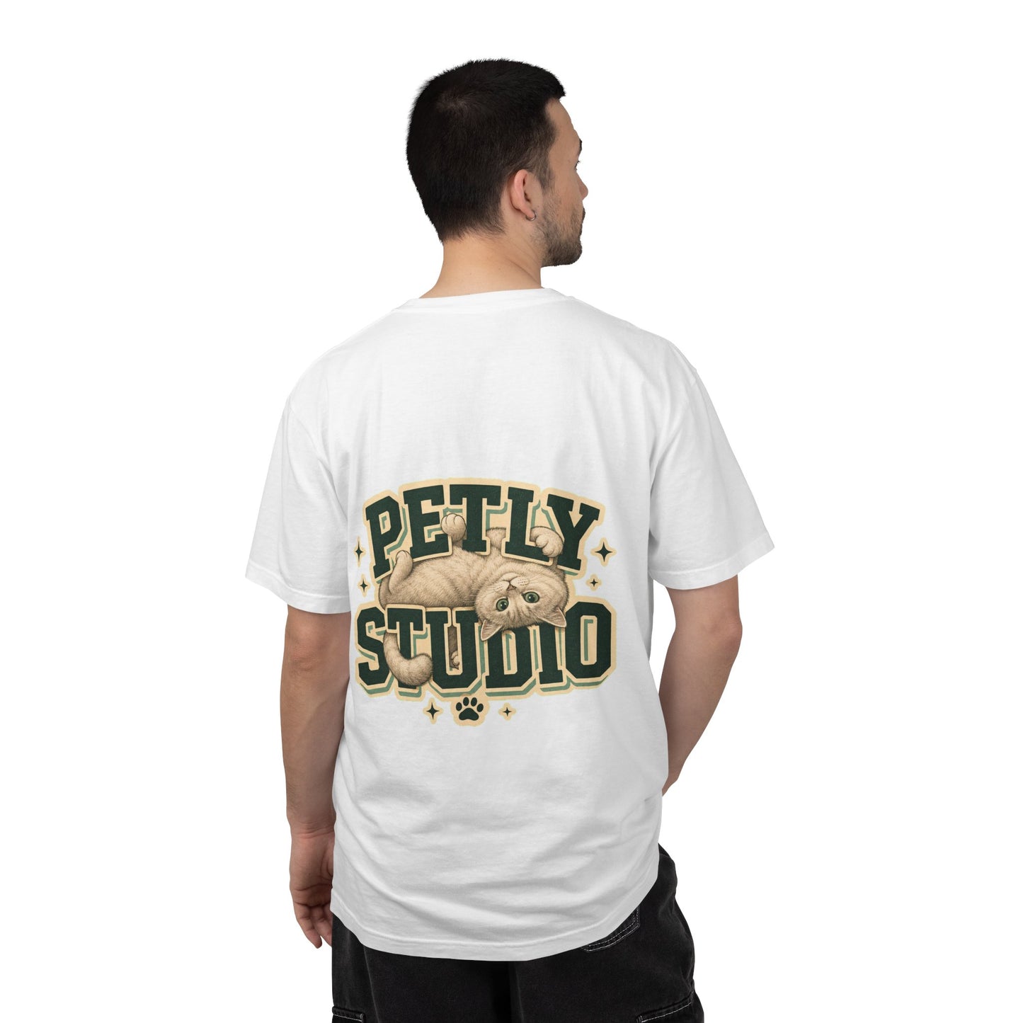 Petly Studio Cat T-Shirt — Retro Logo Tee with Cute Sleeping Cat