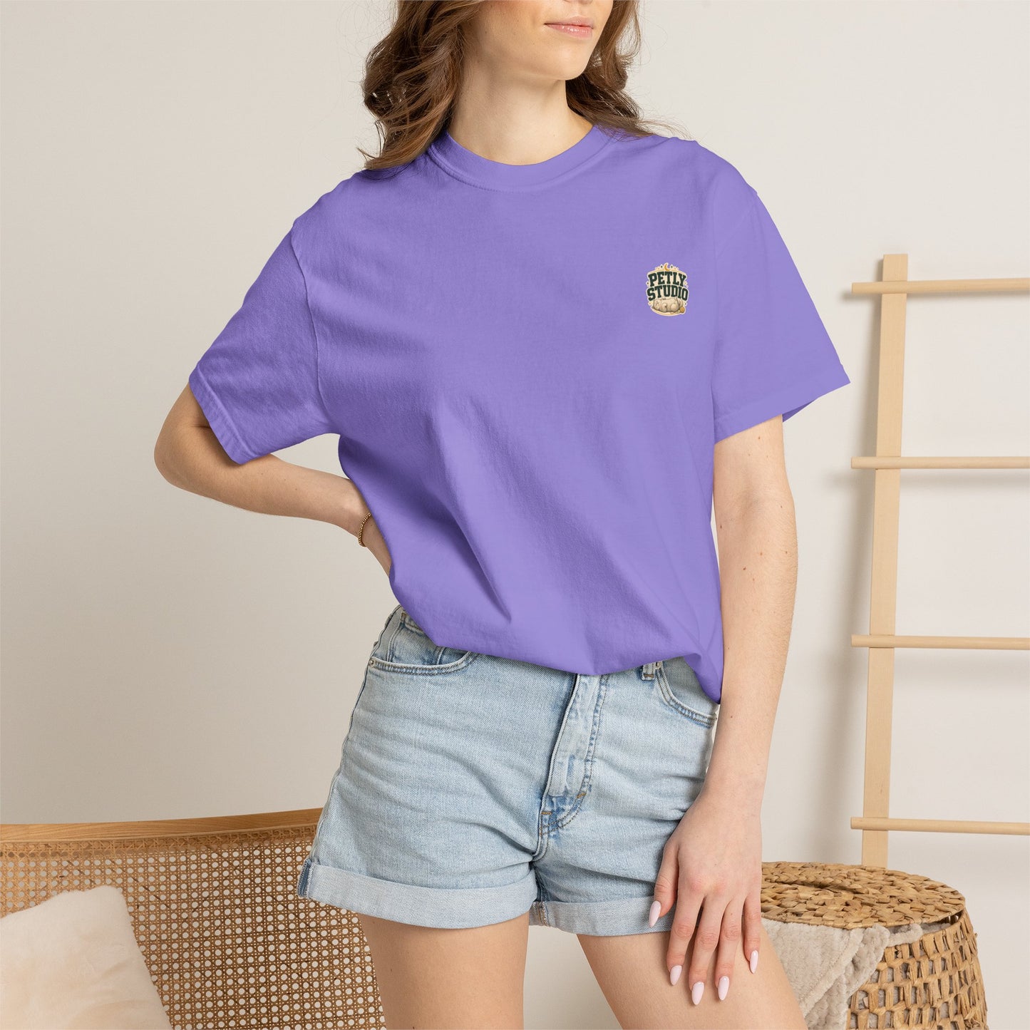 Petly Studio Cat T-Shirt — Retro Logo Tee with Cute Sleeping Cat
