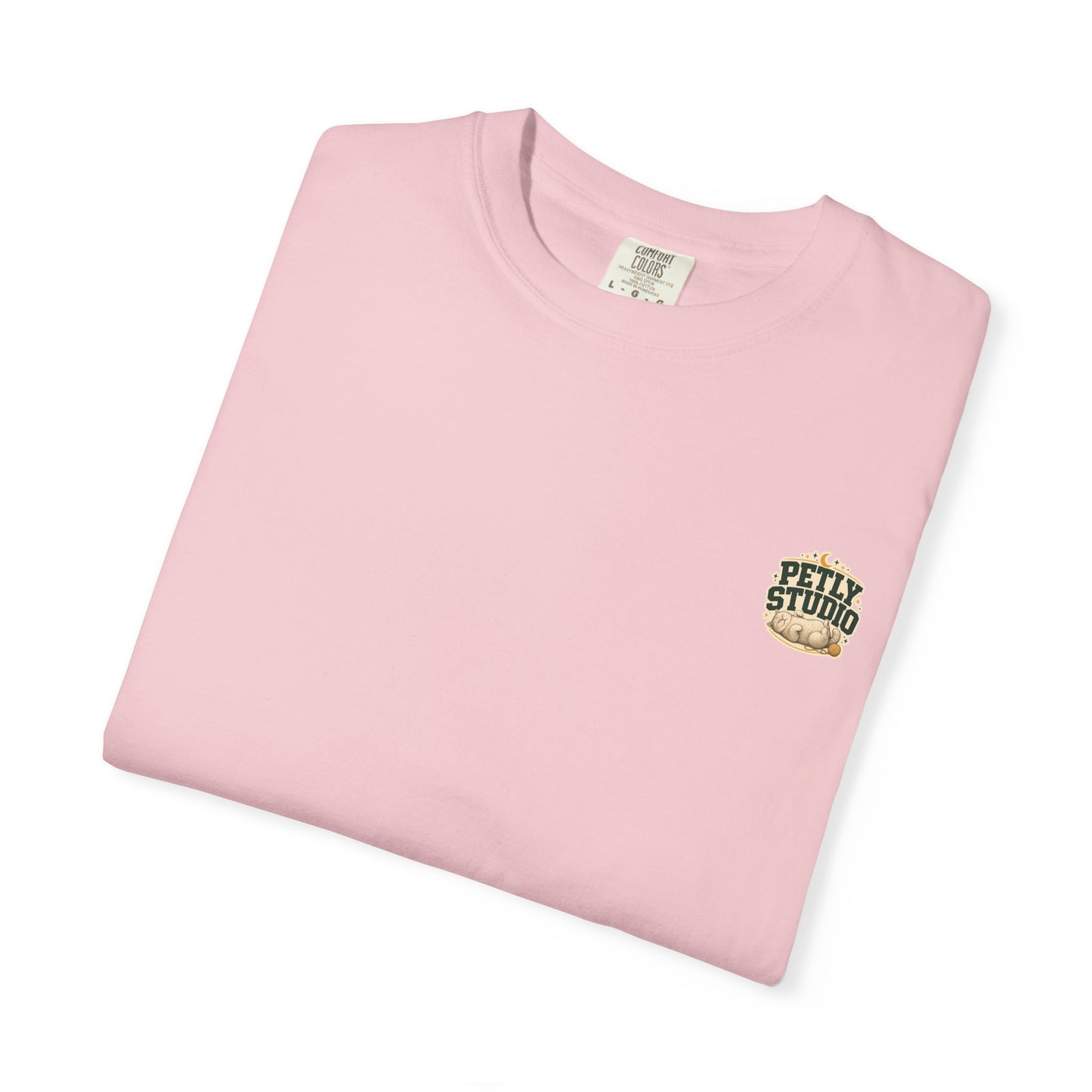 Petly Studio Cat T-Shirt — Retro Logo Tee with Cute Sleeping Cat