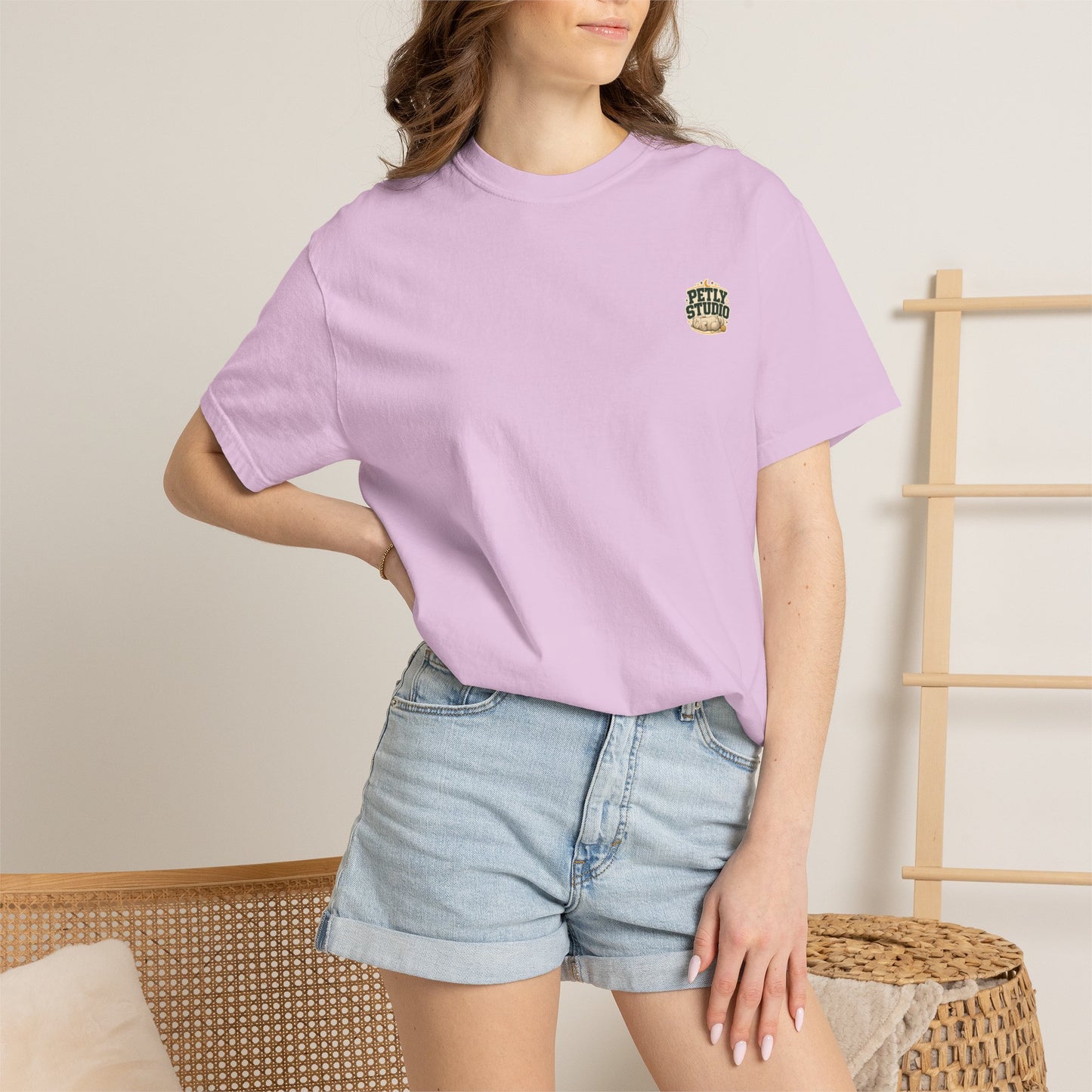 Petly Studio Cat T-Shirt — Retro Logo Tee with Cute Sleeping Cat