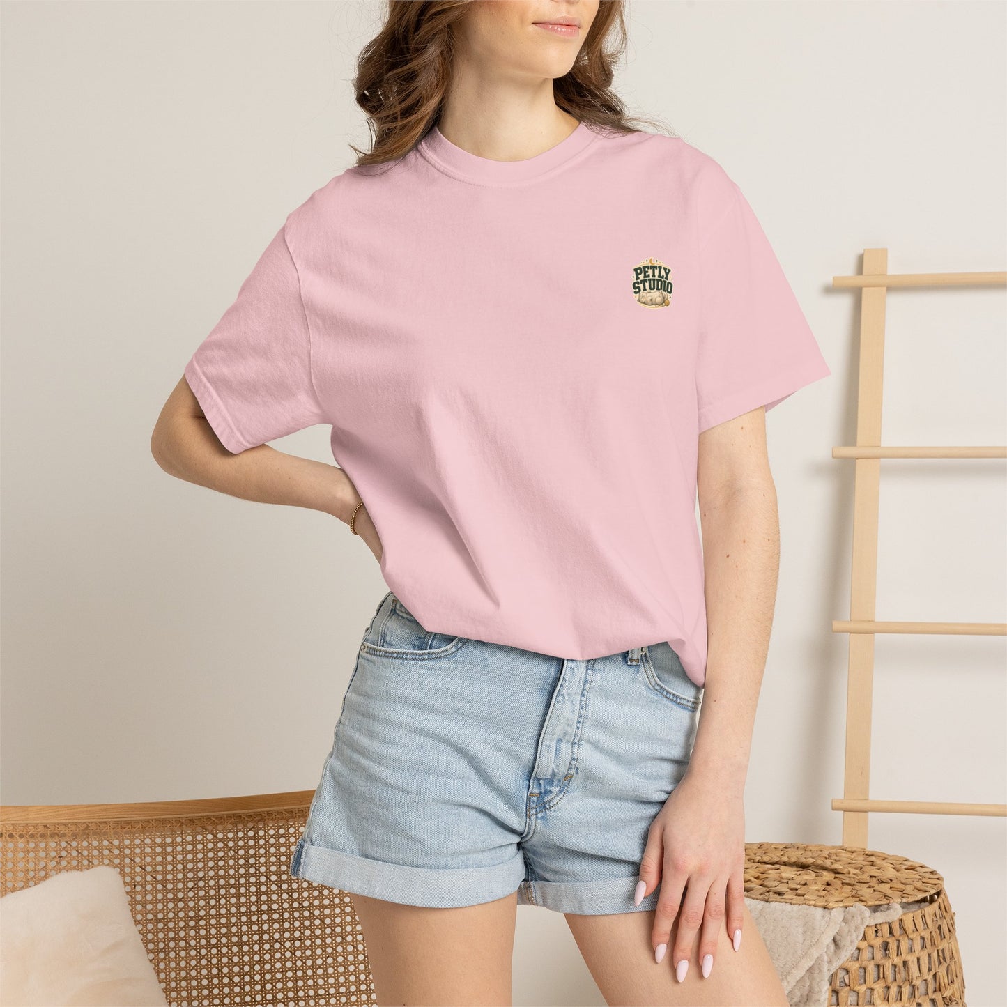 Petly Studio Cat T-Shirt — Retro Logo Tee with Cute Sleeping Cat