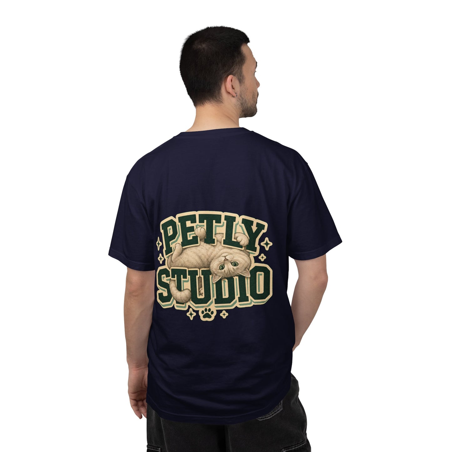 Petly Studio Cat T-Shirt — Retro Logo Tee with Cute Sleeping Cat