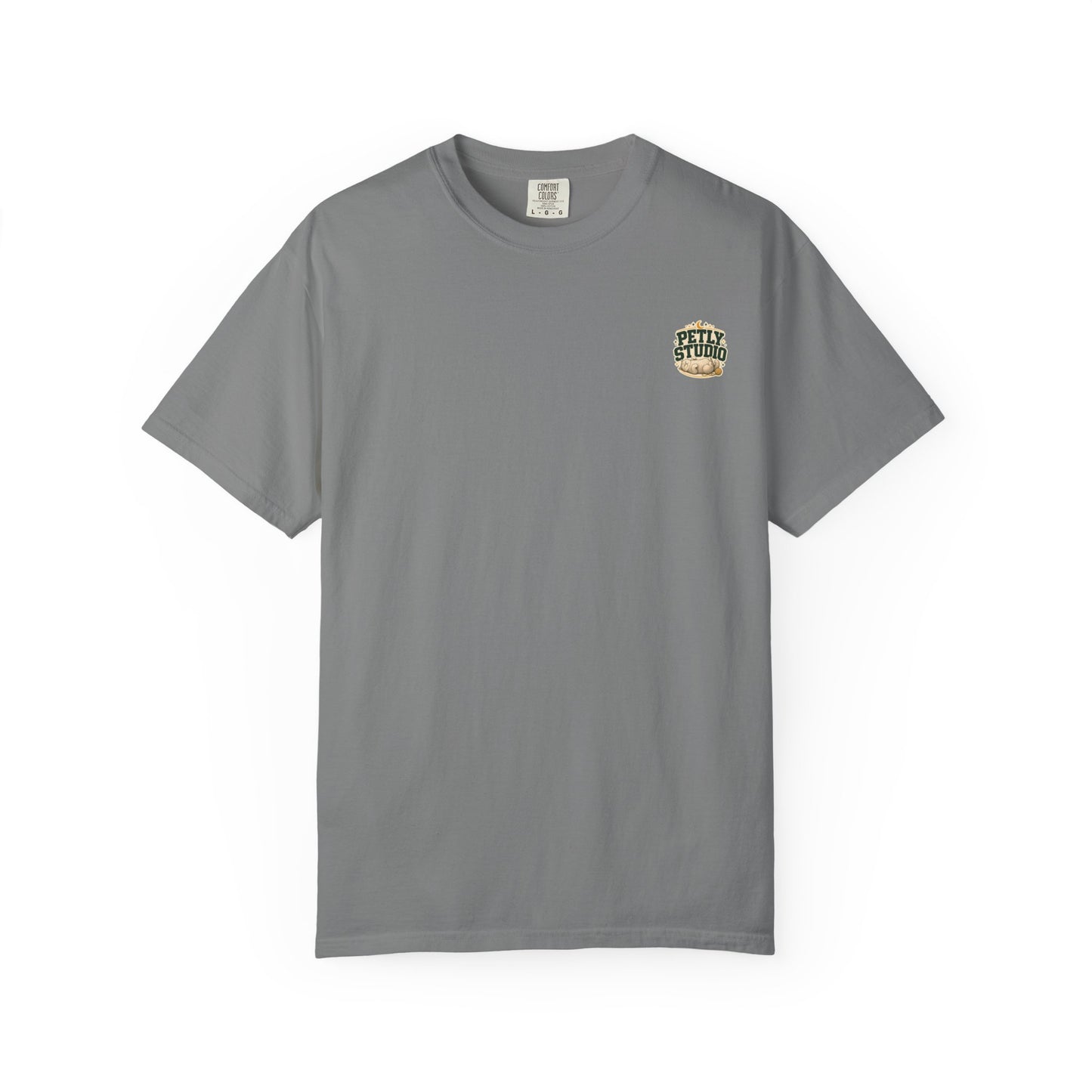 Petly Studio Cat T-Shirt — Retro Logo Tee with Cute Sleeping Cat