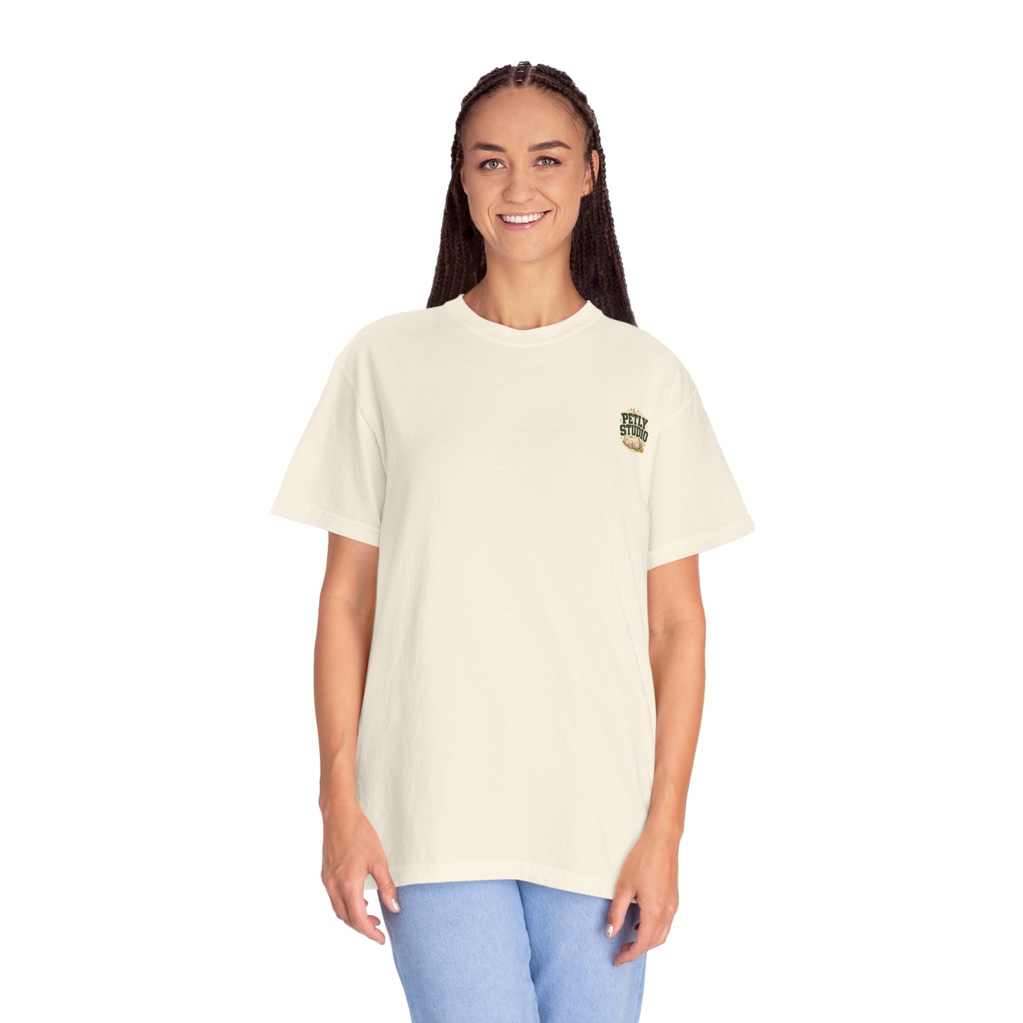 Petly Studio Cat T-Shirt — Retro Logo Tee with Cute Sleeping Cat