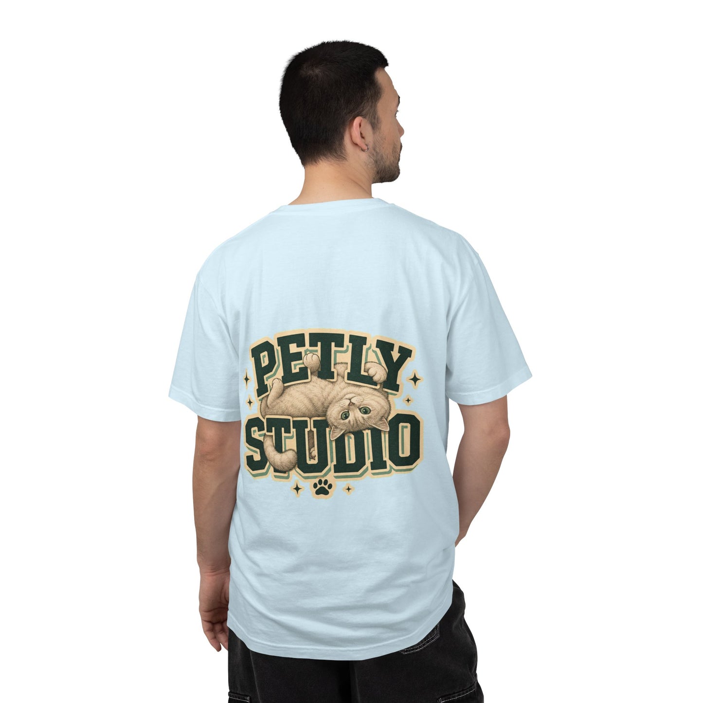 Petly Studio Cat T-Shirt — Retro Logo Tee with Cute Sleeping Cat