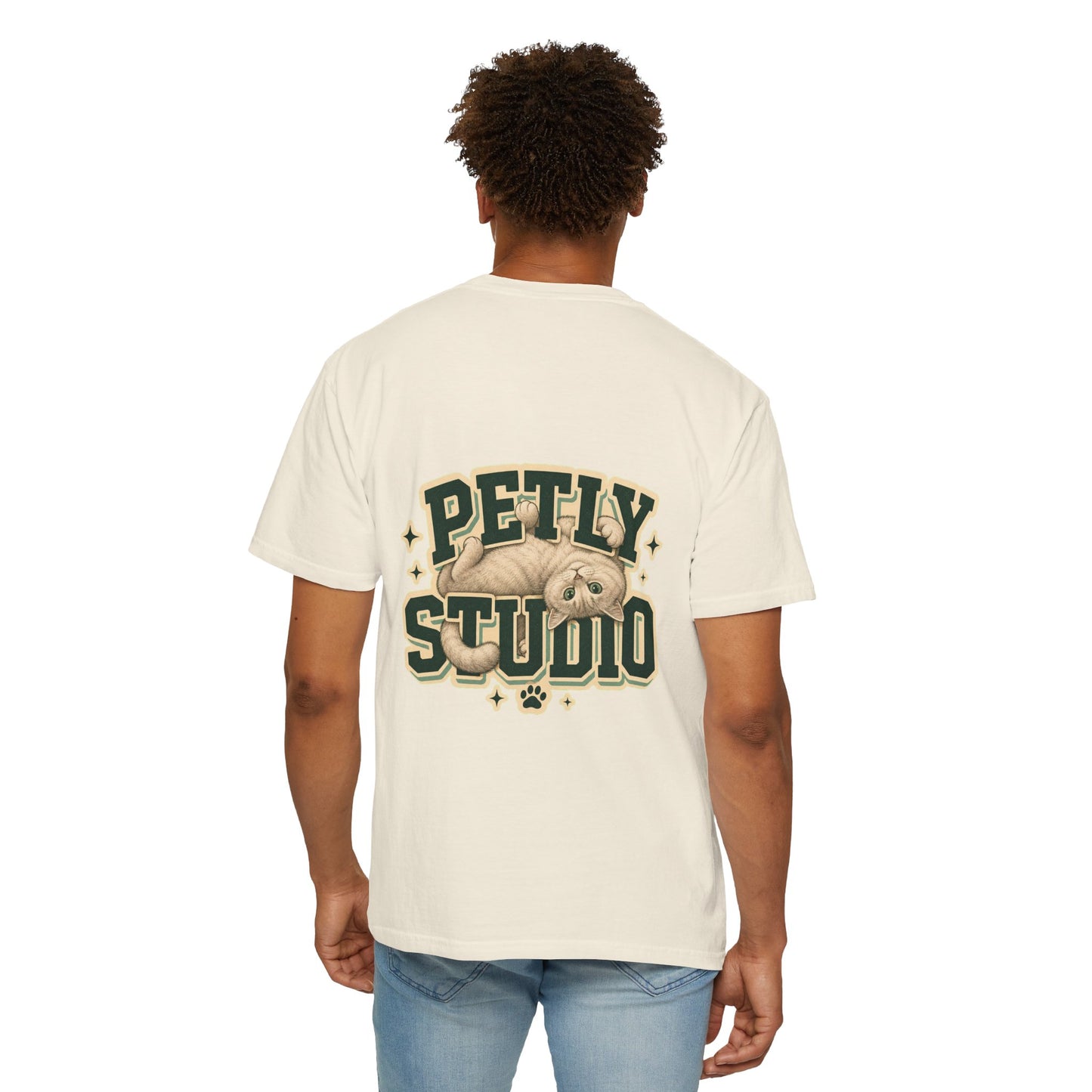 Petly Studio Cat T-Shirt — Retro Logo Tee with Cute Sleeping Cat