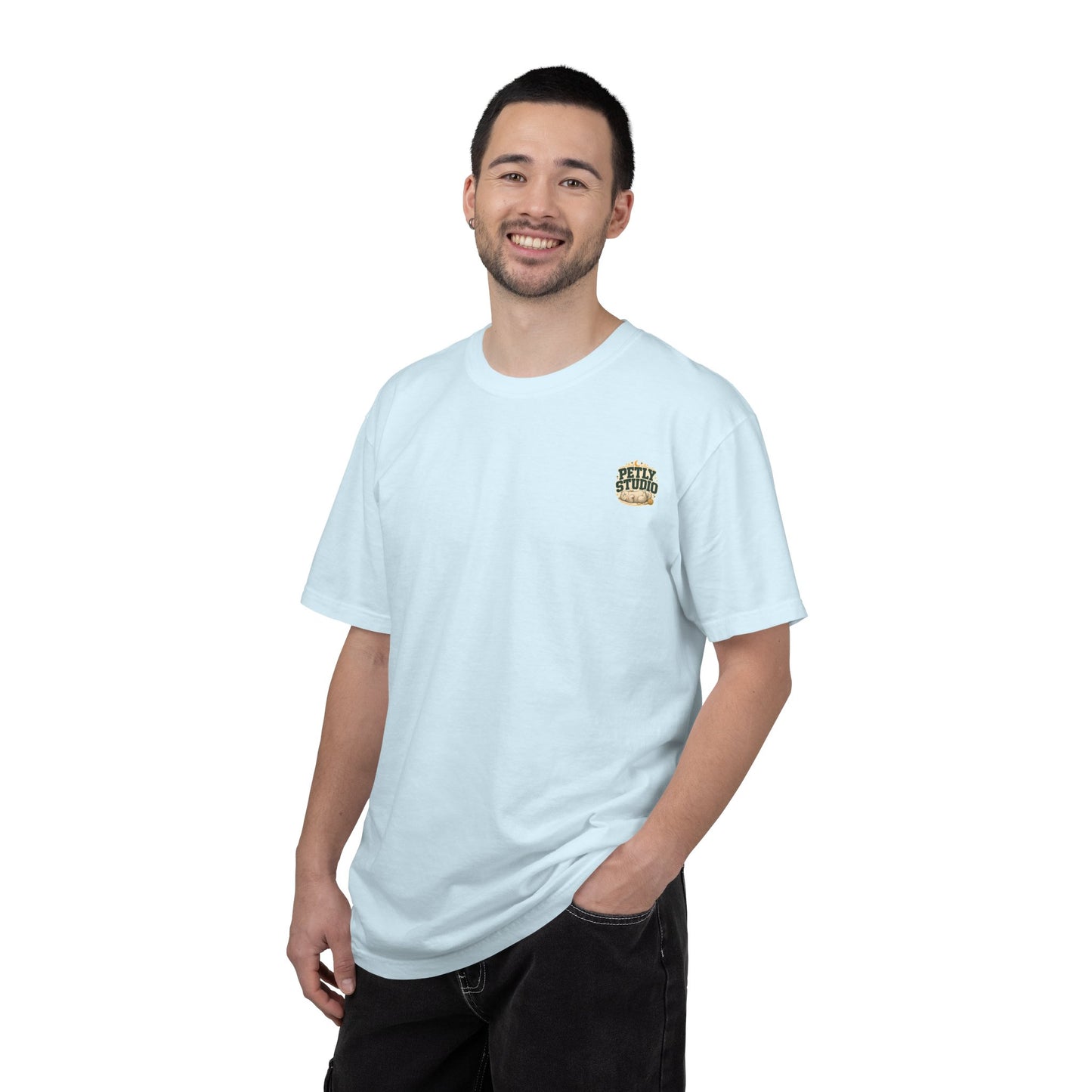Petly Studio Cat T-Shirt — Retro Logo Tee with Cute Sleeping Cat