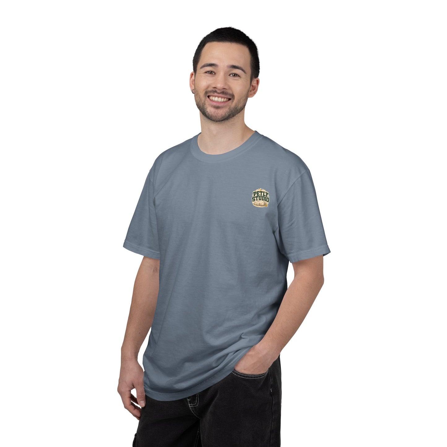 Petly Studio Cat T-Shirt — Retro Logo Tee with Cute Sleeping Cat