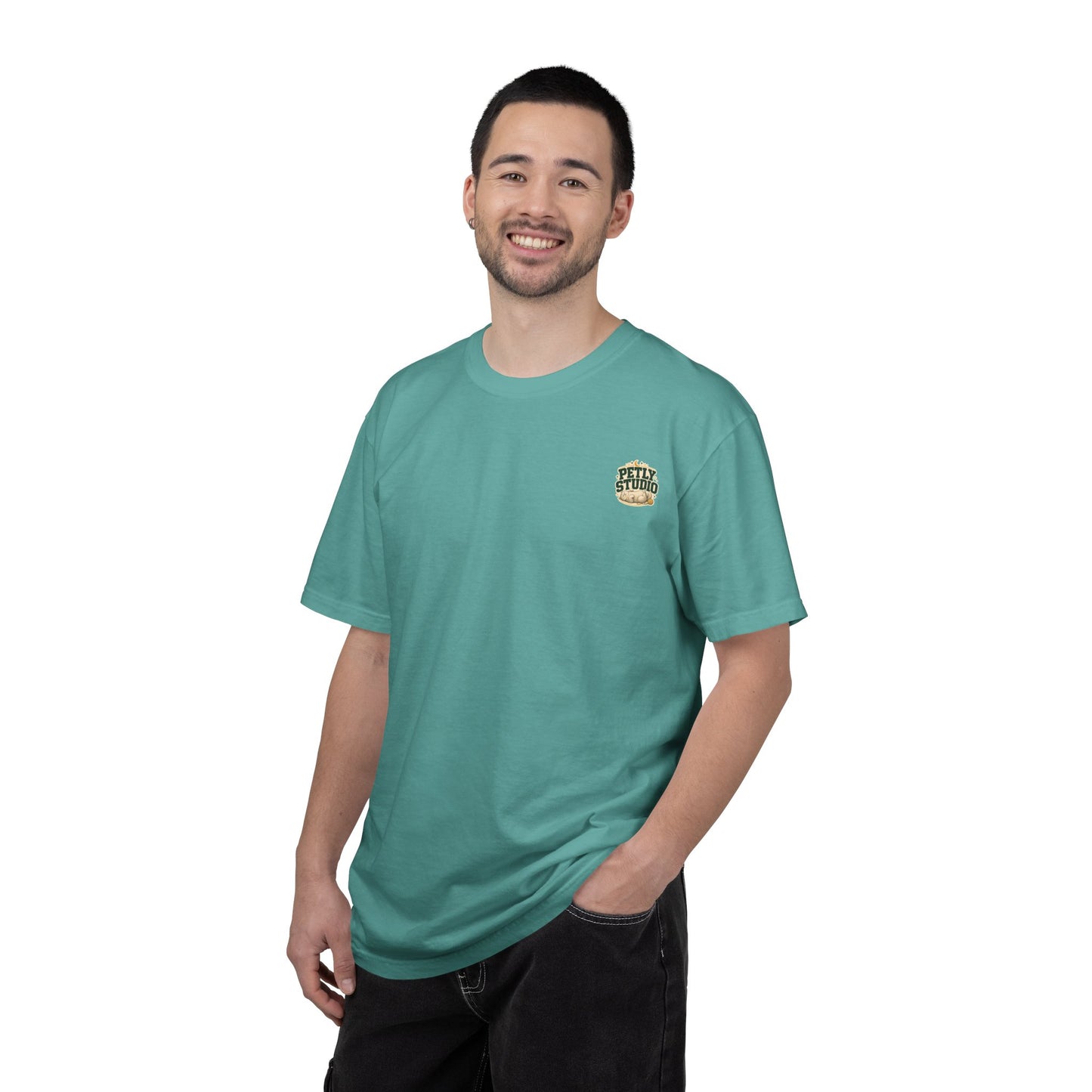 Petly Studio Cat T-Shirt — Retro Logo Tee with Cute Sleeping Cat