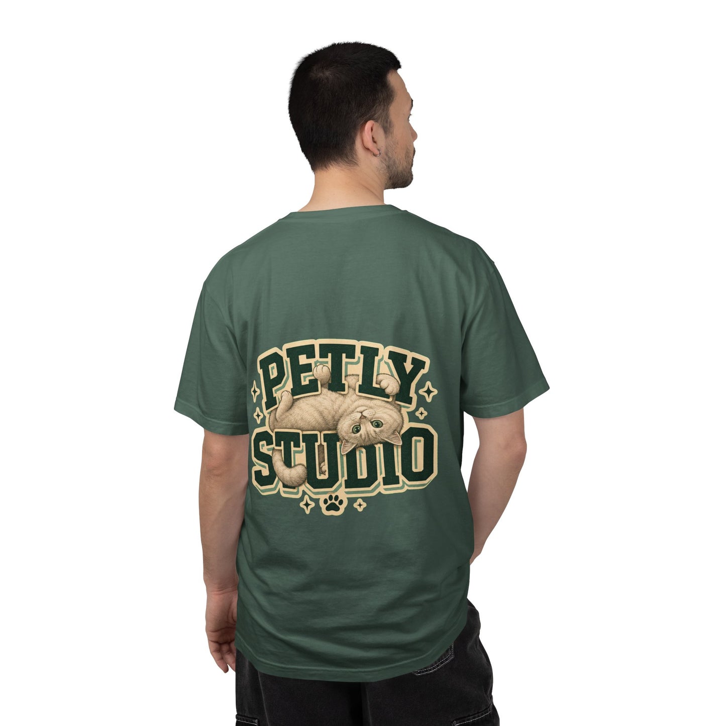 Petly Studio Cat T-Shirt — Retro Logo Tee with Cute Sleeping Cat