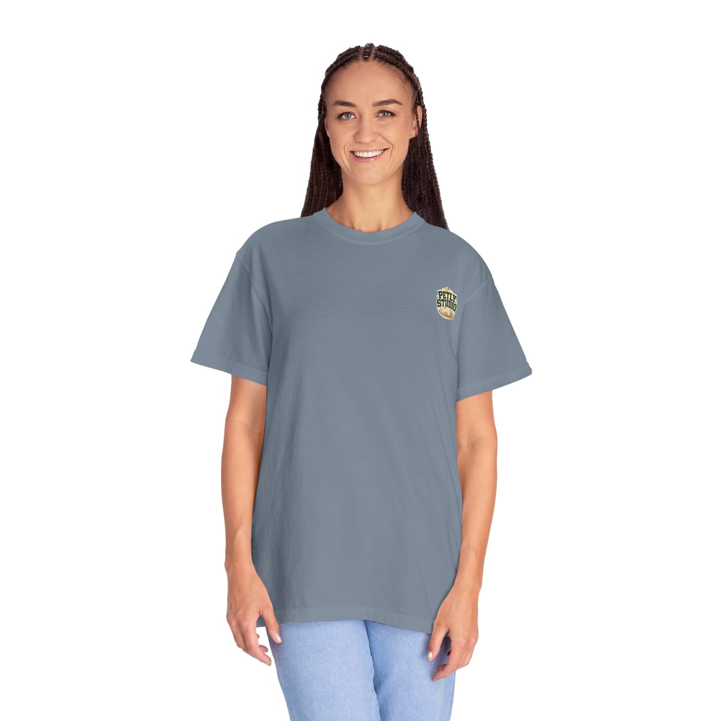 Petly Studio Cat T-Shirt — Retro Logo Tee with Cute Sleeping Cat