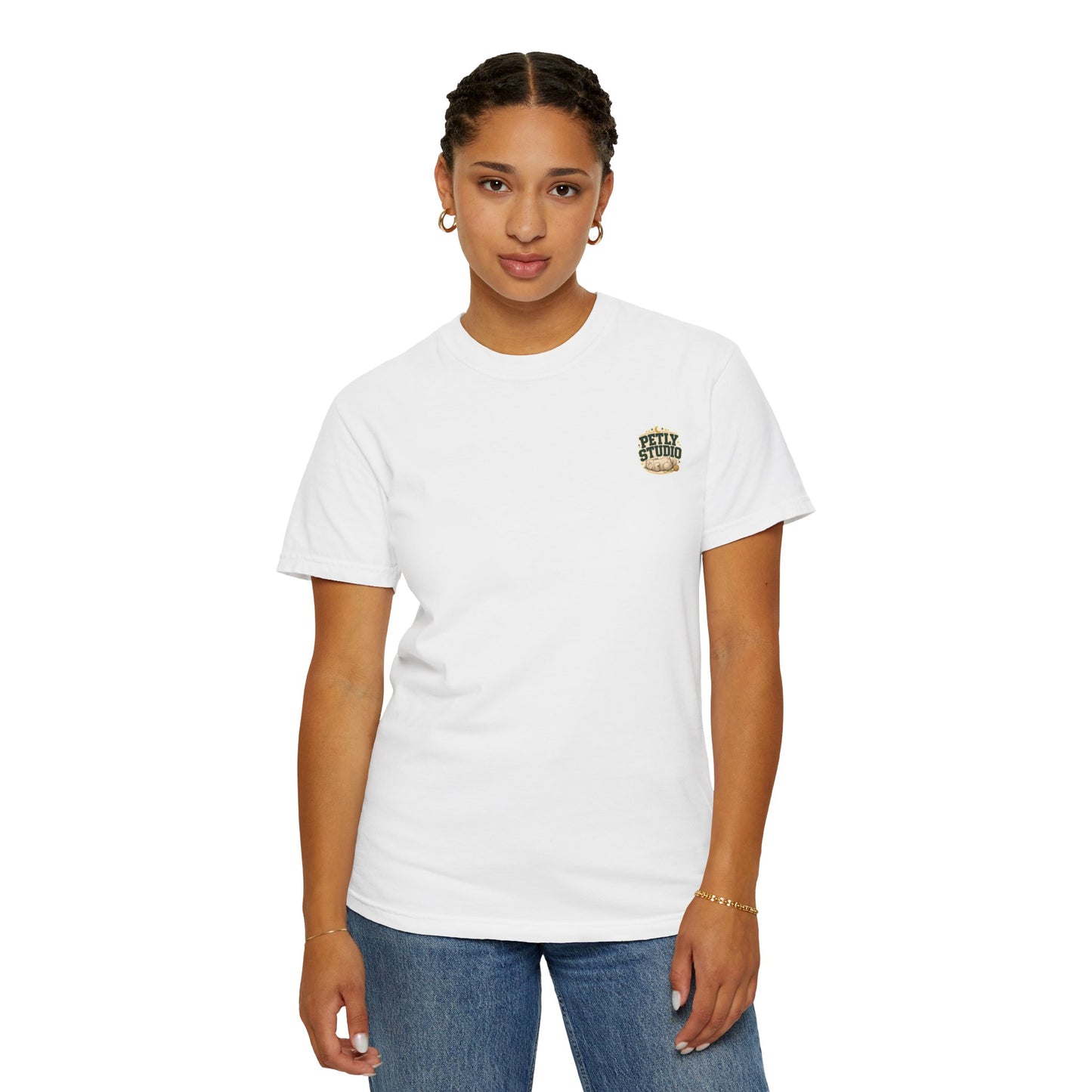 Petly Studio Cat T-Shirt — Retro Logo Tee with Cute Sleeping Cat