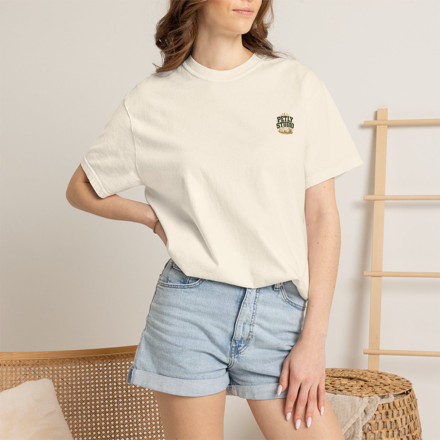 Petly Studio Cat T-Shirt — Retro Logo Tee with Cute Sleeping Cat
