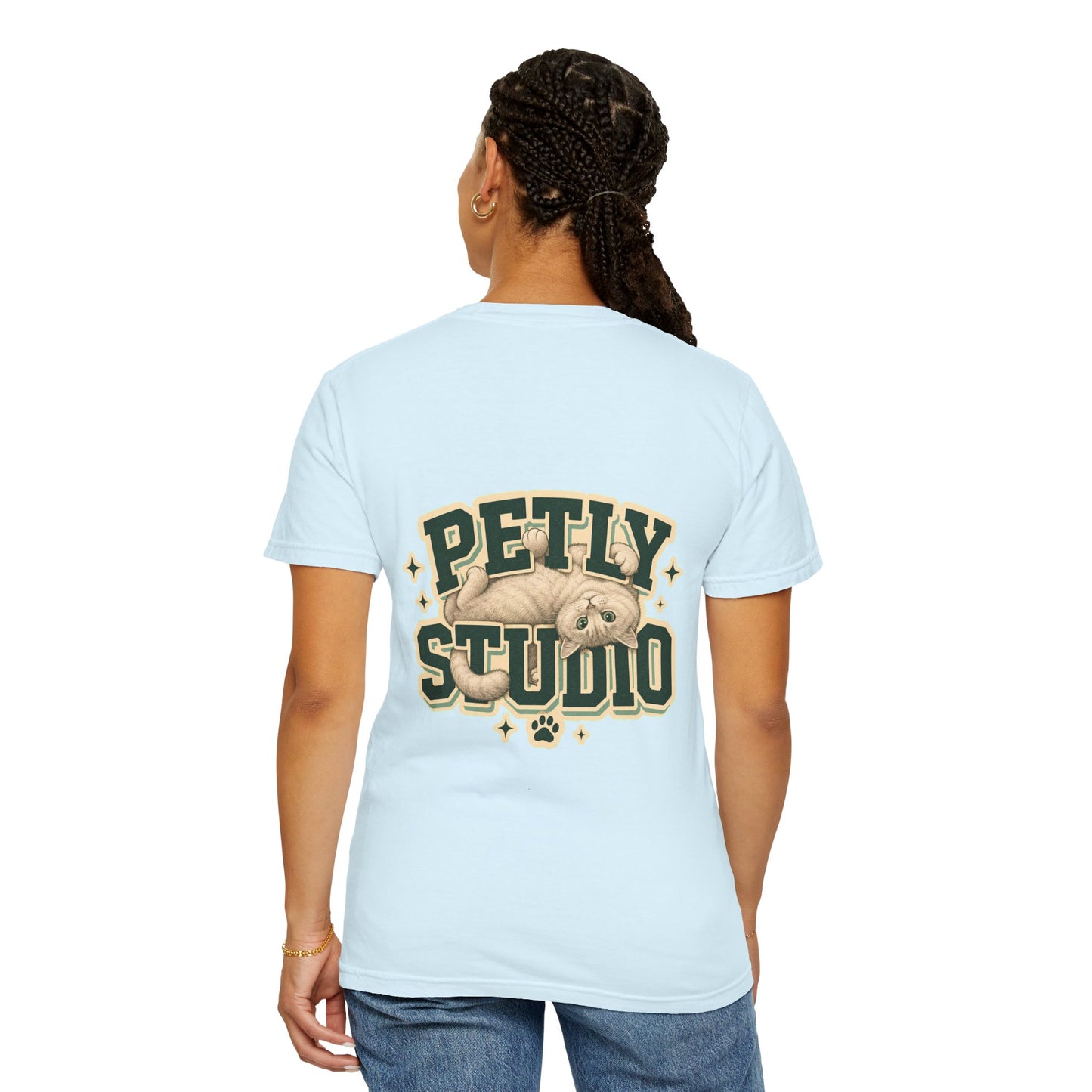 Petly Studio Cat T-Shirt — Retro Logo Tee with Cute Sleeping Cat