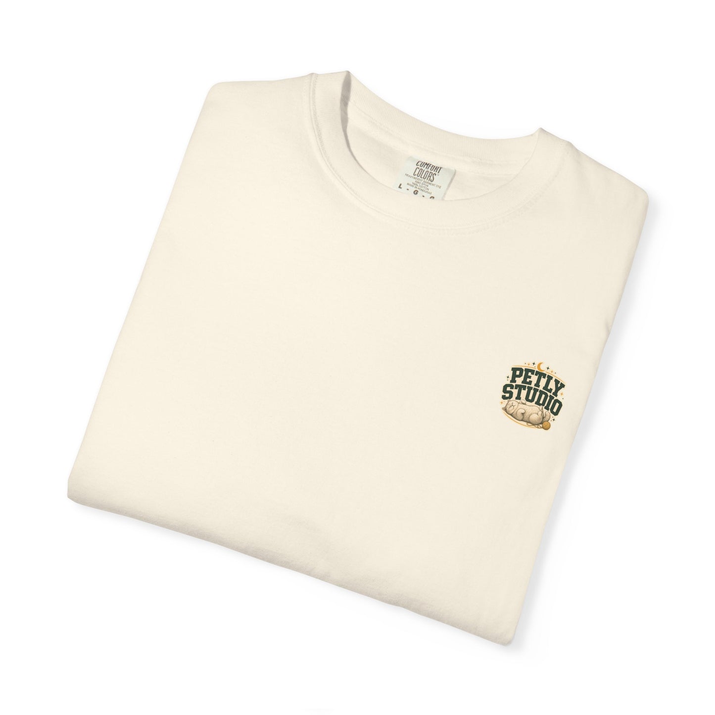 Petly Studio Cat T-Shirt — Retro Logo Tee with Cute Sleeping Cat