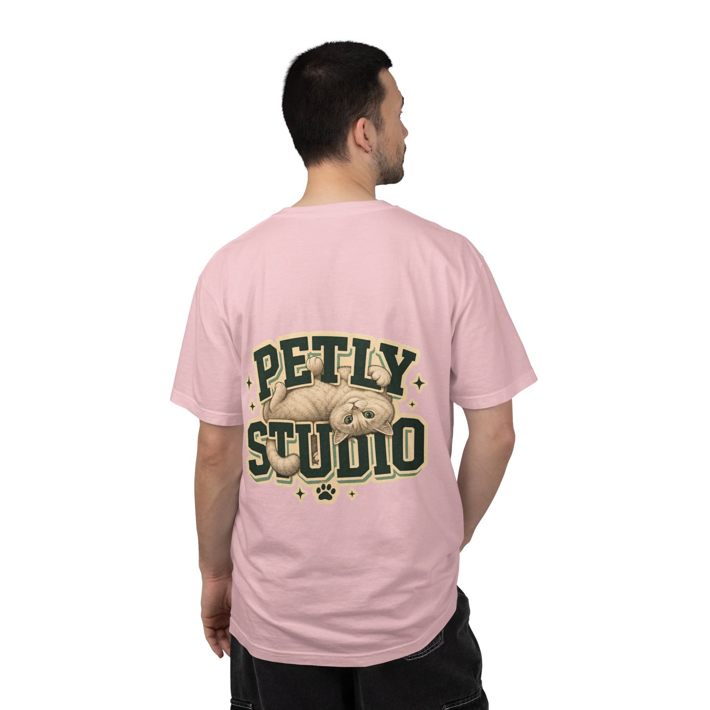 Petly Studio Cat T-Shirt — Retro Logo Tee with Cute Sleeping Cat