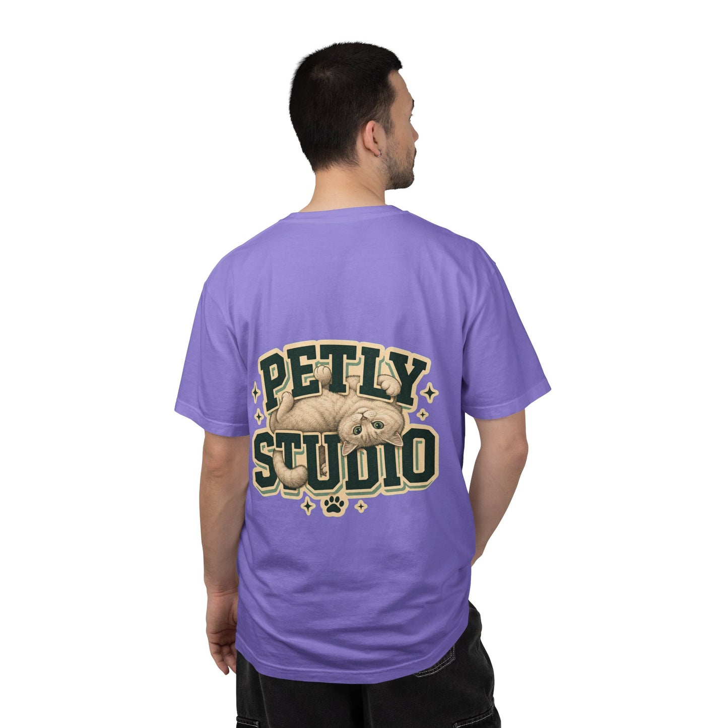 Petly Studio Cat T-Shirt — Retro Logo Tee with Cute Sleeping Cat