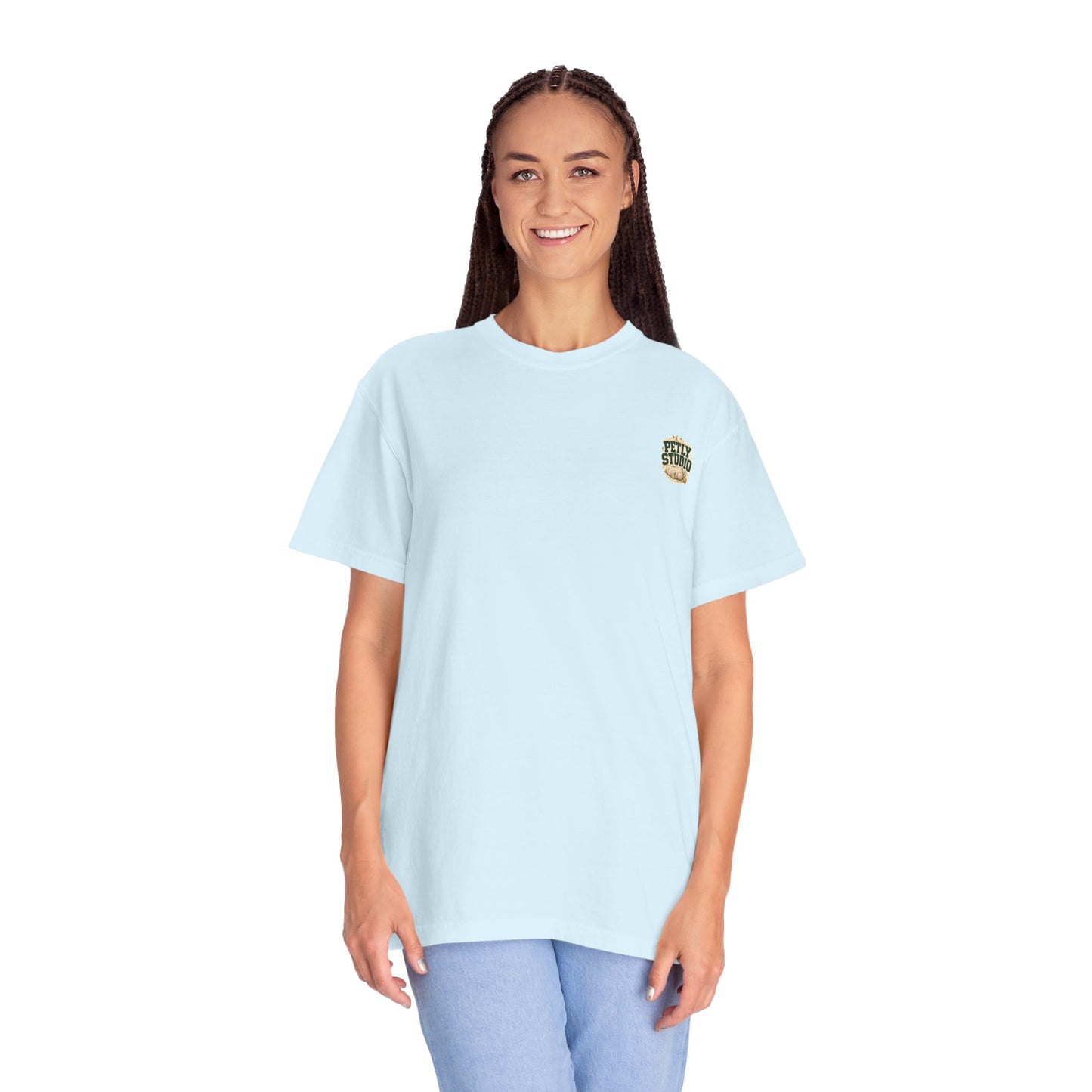Petly Studio Cat T-Shirt — Retro Logo Tee with Cute Sleeping Cat