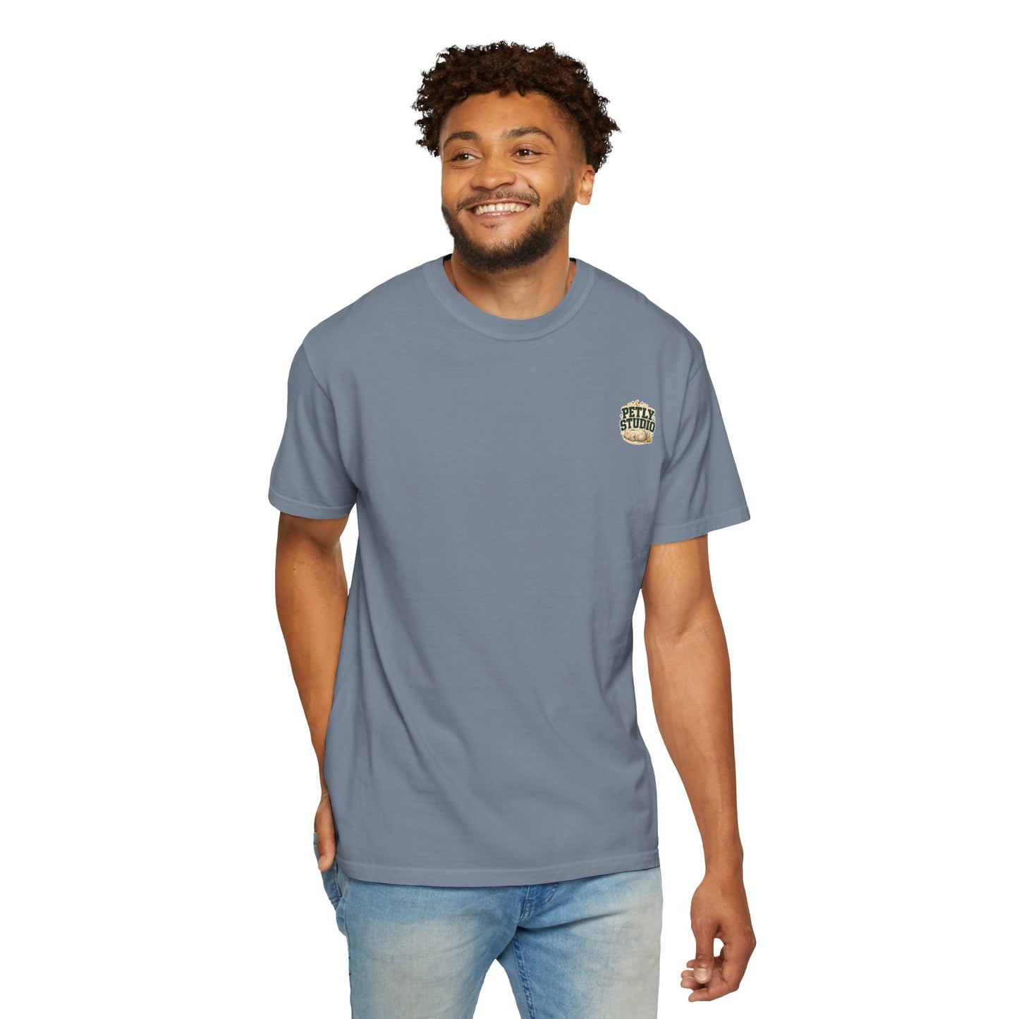 Petly Studio Cat T-Shirt — Retro Logo Tee with Cute Sleeping Cat