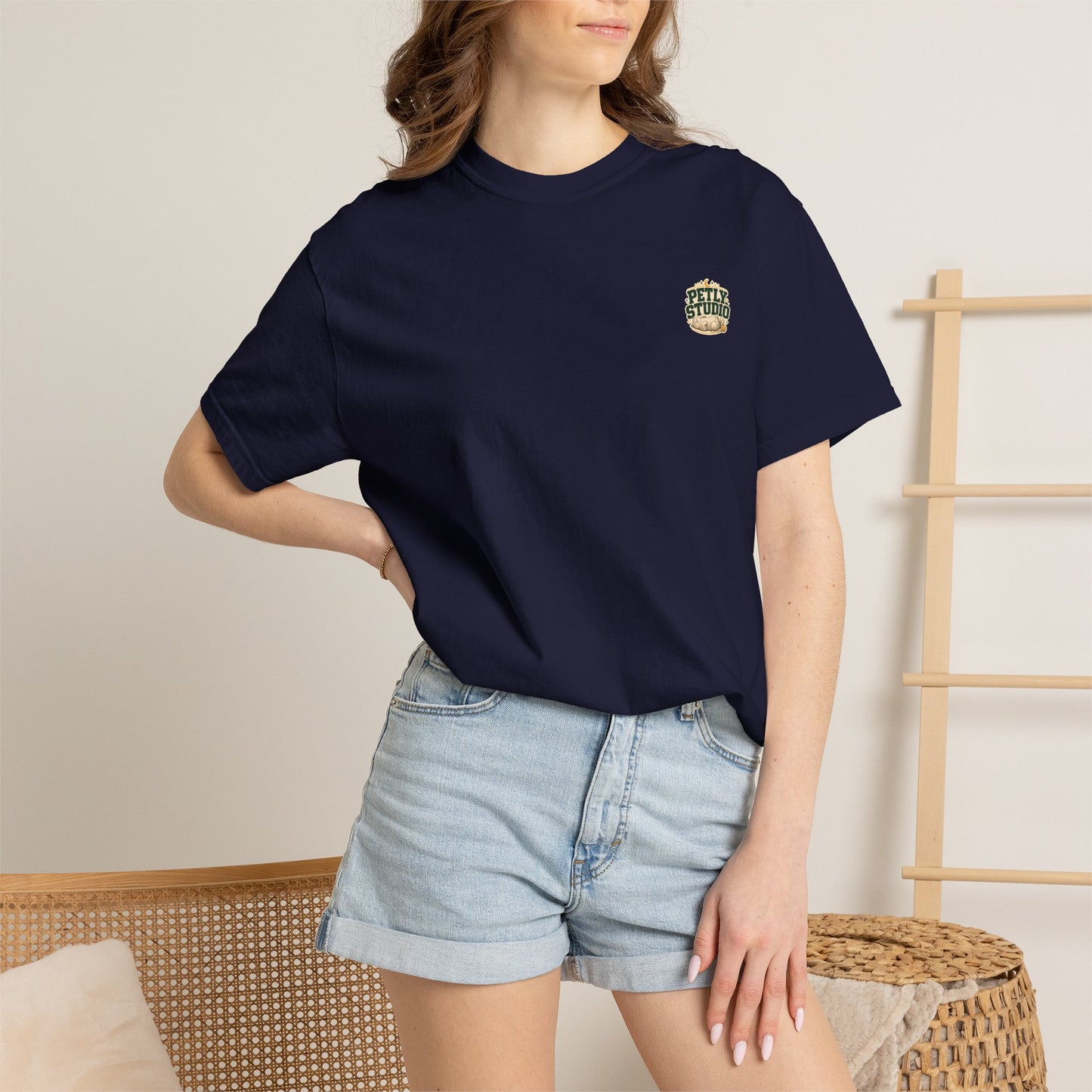 Petly Studio Cat T-Shirt — Retro Logo Tee with Cute Sleeping Cat
