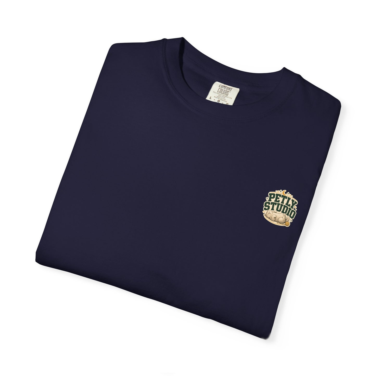 Petly Studio Cat T-Shirt — Retro Logo Tee with Cute Sleeping Cat