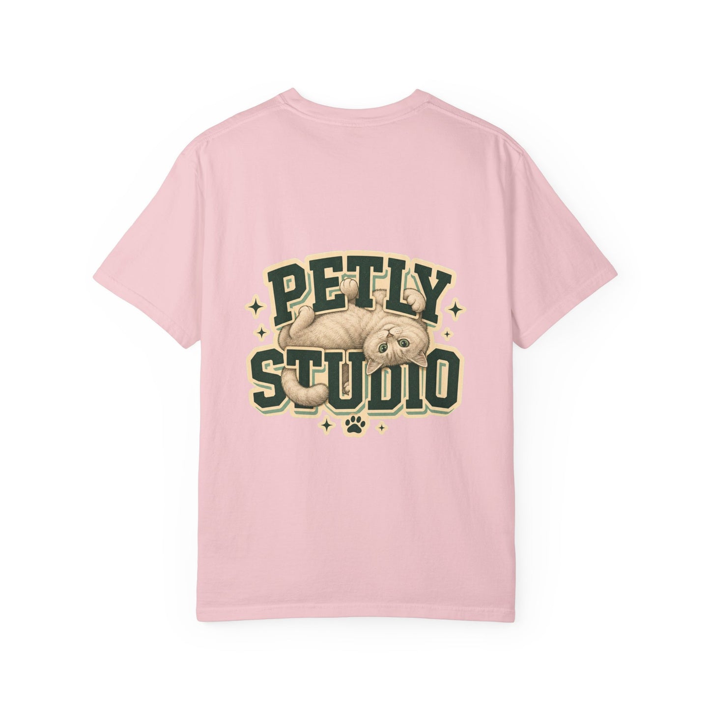 Petly Studio Cat T-Shirt — Retro Logo Tee with Cute Sleeping Cat