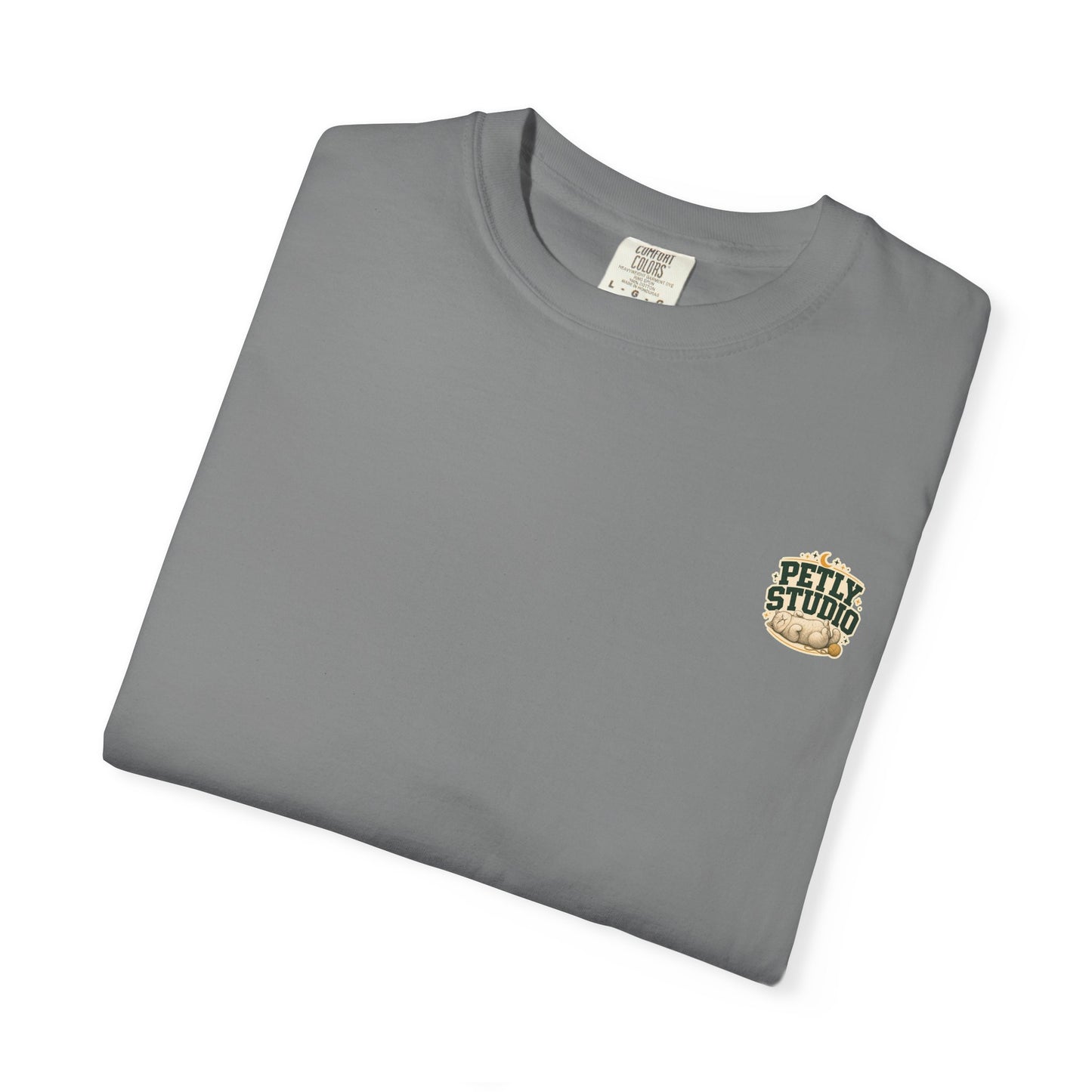 Petly Studio Cat T-Shirt — Retro Logo Tee with Cute Sleeping Cat