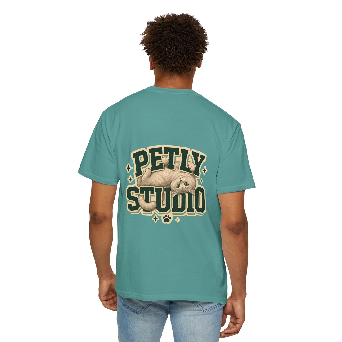 Petly Studio Cat T-Shirt — Retro Logo Tee with Cute Sleeping Cat