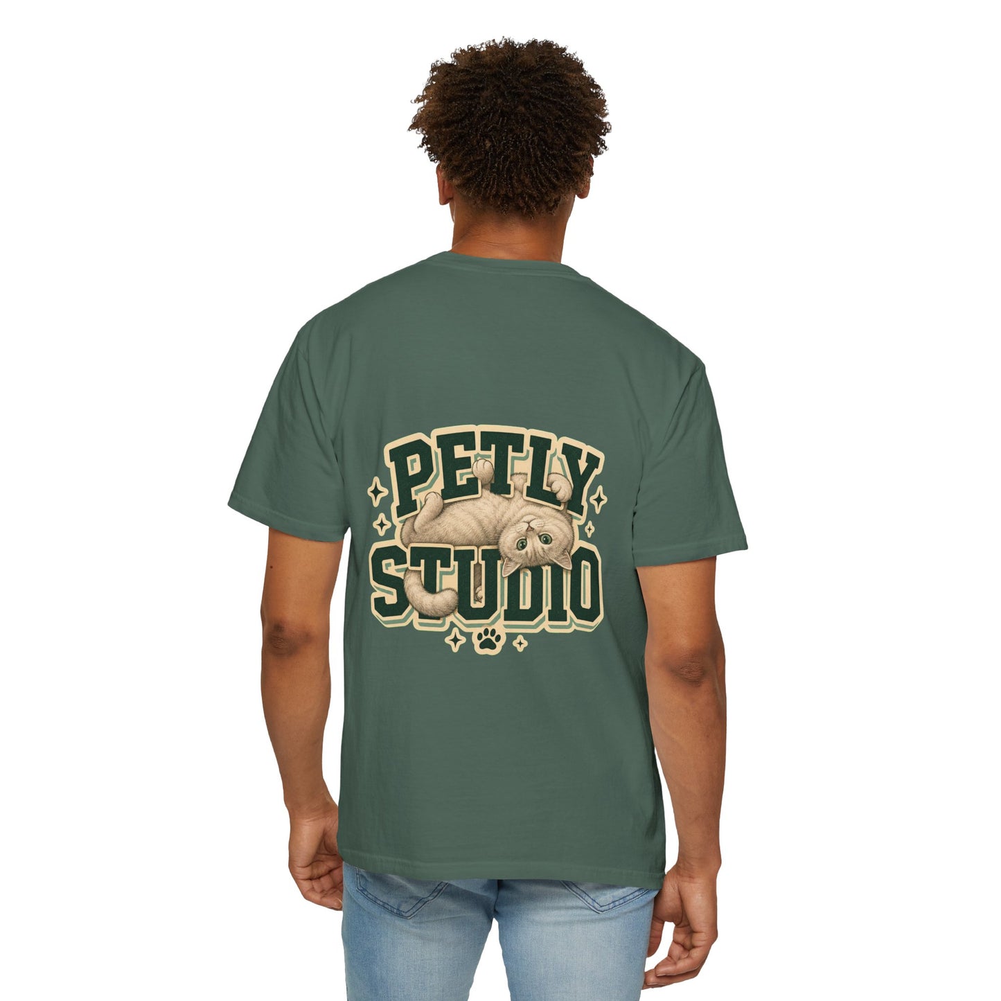 Petly Studio Cat T-Shirt — Retro Logo Tee with Cute Sleeping Cat