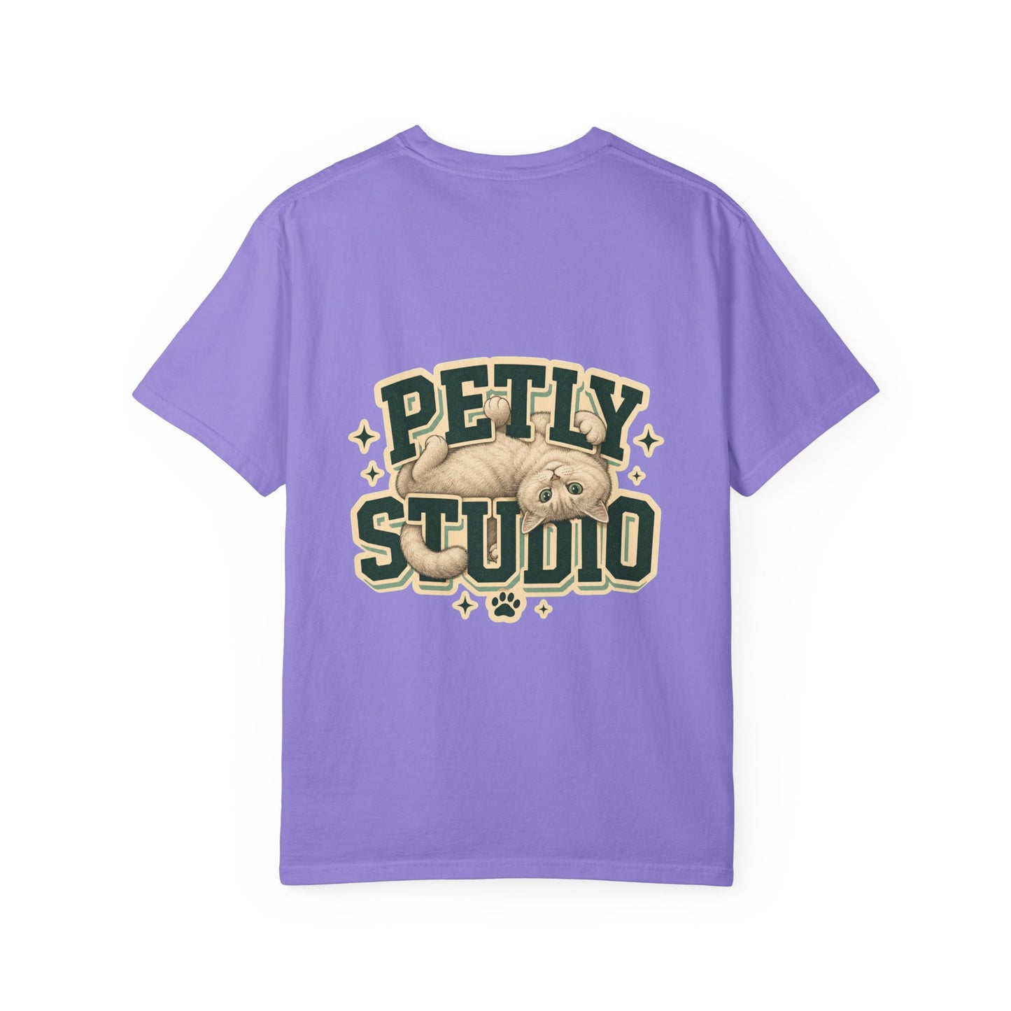 Petly Studio Cat T-Shirt — Retro Logo Tee with Cute Sleeping Cat